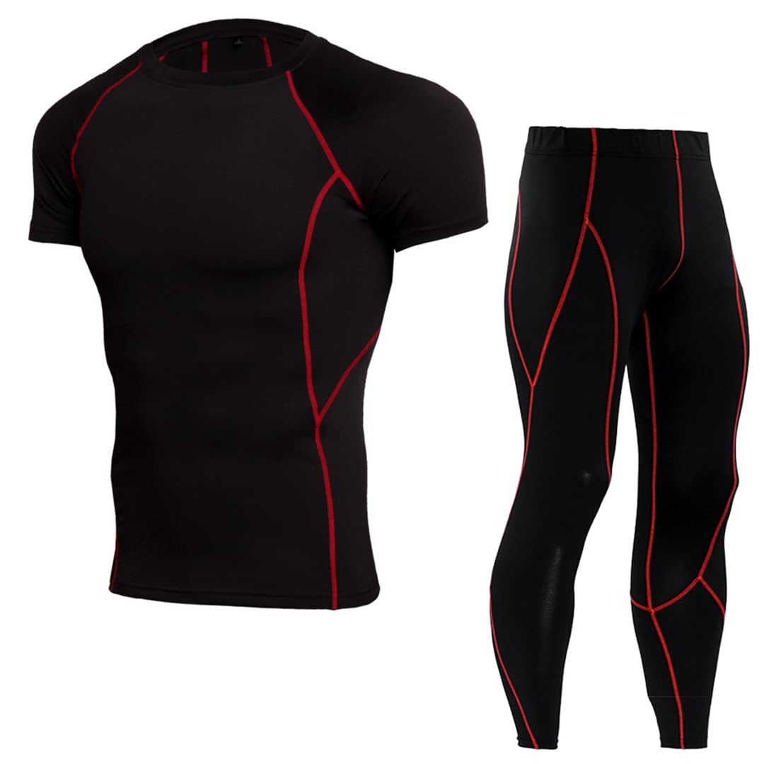 Men's 2-Piece Running Set - Breathable Compression Sportswear Suit with Workout Tights | Gym, Jogging & Athletic Training Outfit