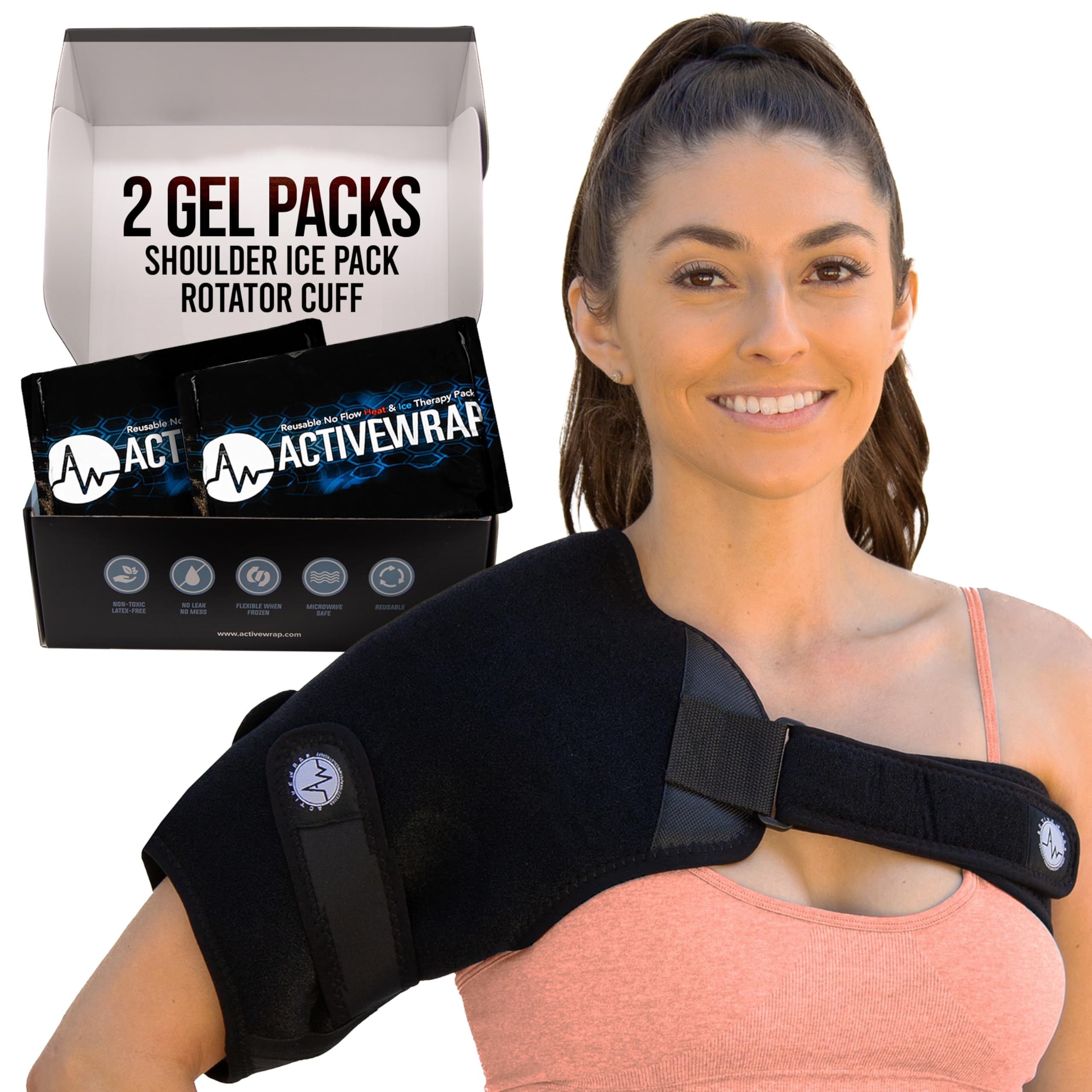 ActiveWrap Shoulder Ice Pack with 2 Reusable Hot & Cold Therapy Packs - Adjustable Compression Straps for Shoulder Pain Relief, Rotator Cuff Injury Recovery, Post-Surgery Care - Perfect for Sports Injuries, Arthritis & Daily Pain Management (Small/Medium Size)