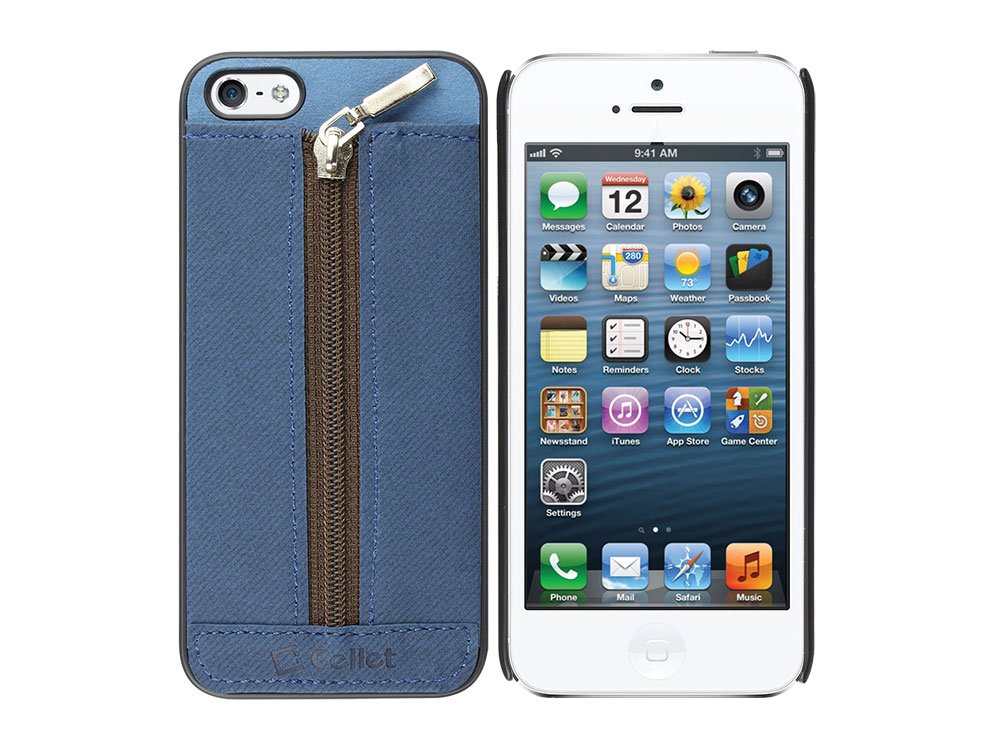 Cellet iPhone 5 Zipper Wallet Case - Denim Blue Jean Style | Slim Protective Cover with Card Slots | Perfect for Travel, Work & Everyday Use