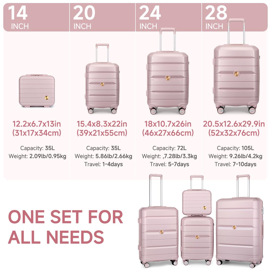 Somago Lightweight Hardside Polypropylene Luggage Set with Packing Cubes - 4-Piece Spinner Wheel Suitcase with TSA Lock (Nude Pink) | Perfect for Business Travel, Family Vacations & International Trips