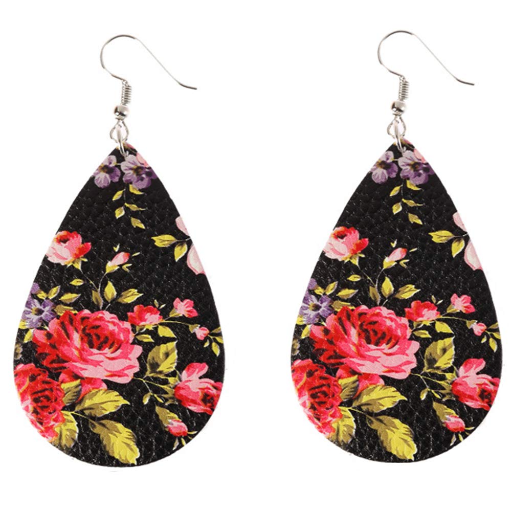Boho Floral Teardrop Dangle Earrings for Women - Faux Leather Hook Drop Earrings Jewelry (Yellow) | Perfect for Casual Wear, Parties & Boho Fashion Accessories