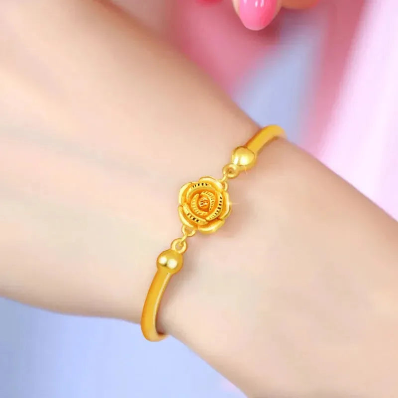 24K Pure Gold Bracelet for Women - 999 Solid Real Gold Bangle - Elegant Rose Gold Romantic Jewelry - Trendy & Classic Design - Perfect for Gifts, Anniversaries & Special Occasions