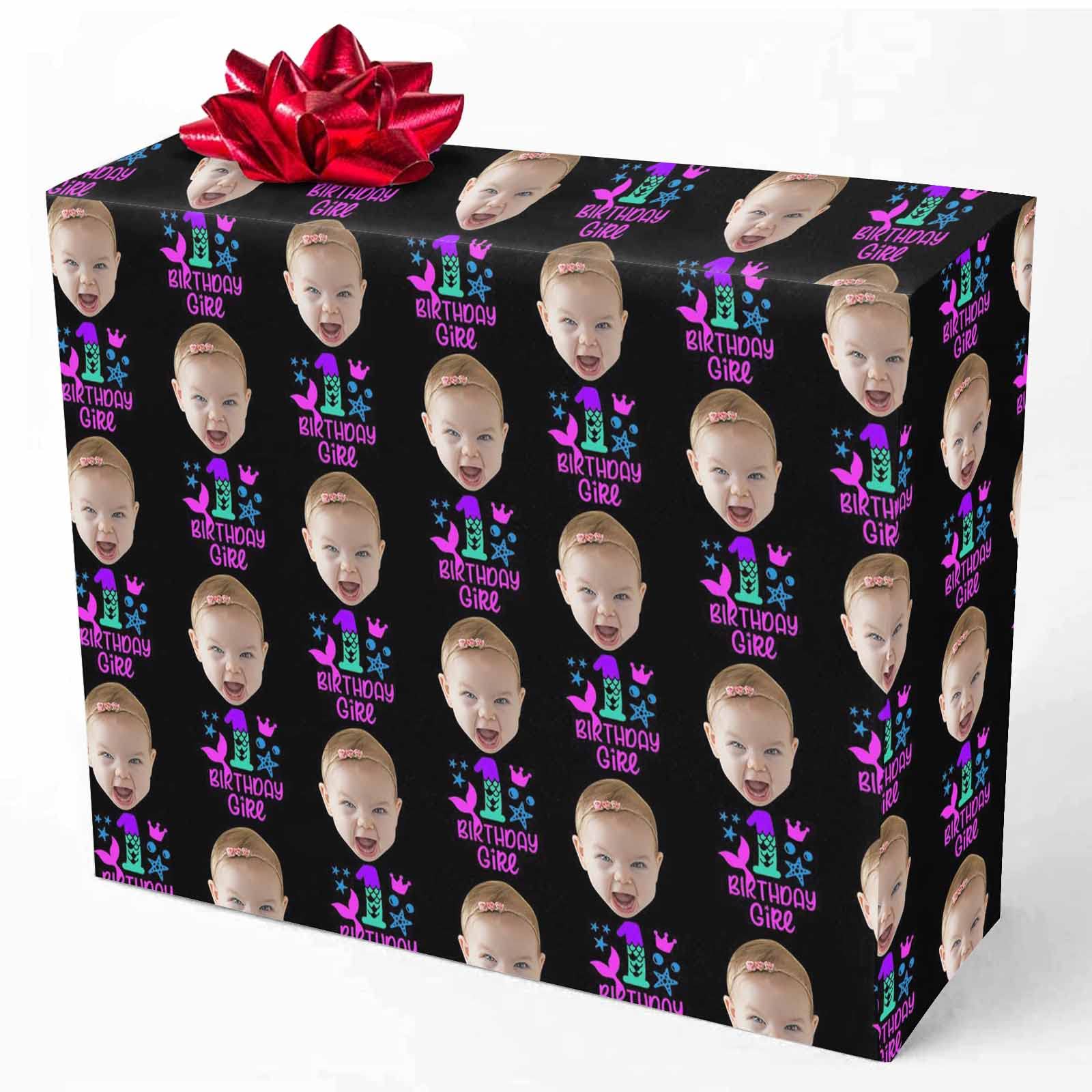 Custom Photo Wrapping Paper Roll - Personalized Gift Wrap with Funny Face Print for 1st Birthday, Mermaid Theme, Christmas & Wedding - 5 Rolls - Perfect for Mom, Dad, Grandma Gifts & Special Occasions