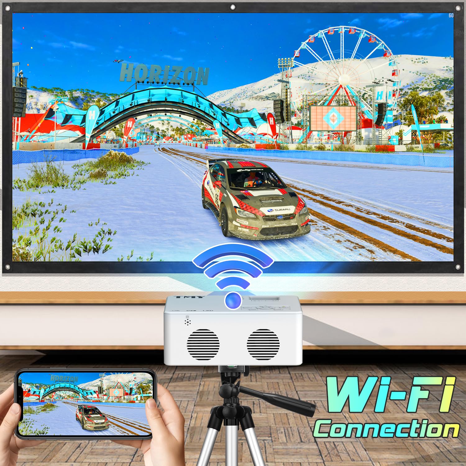 TMY Mini WiFi Projector 8500L HD - Portable Outdoor Movie Projector for Smartphone/PC/TV - Home Theater & Camping