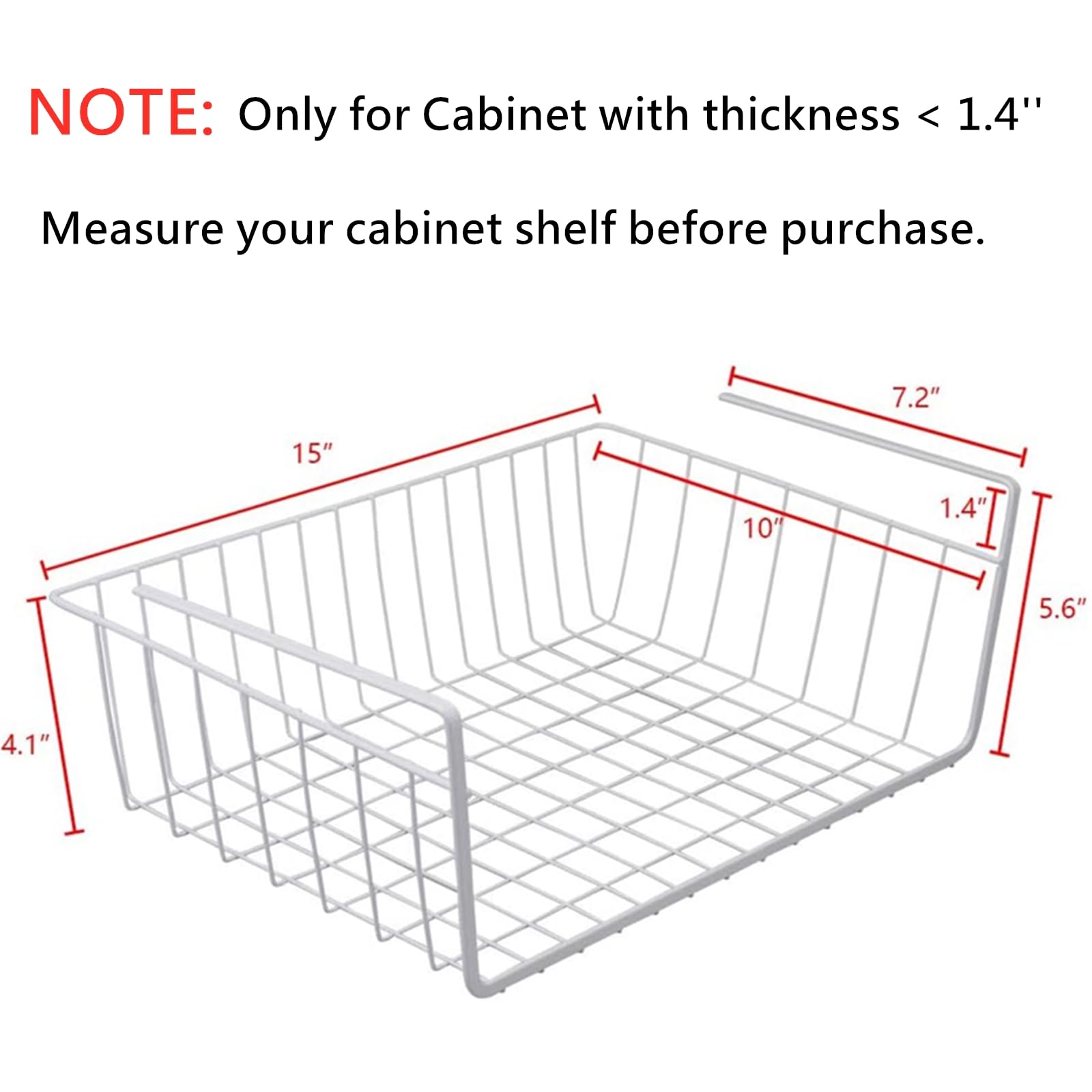 Tebery 2-Pack White Under Shelf Wire Baskets - Kitchen & Office Storage Organizer