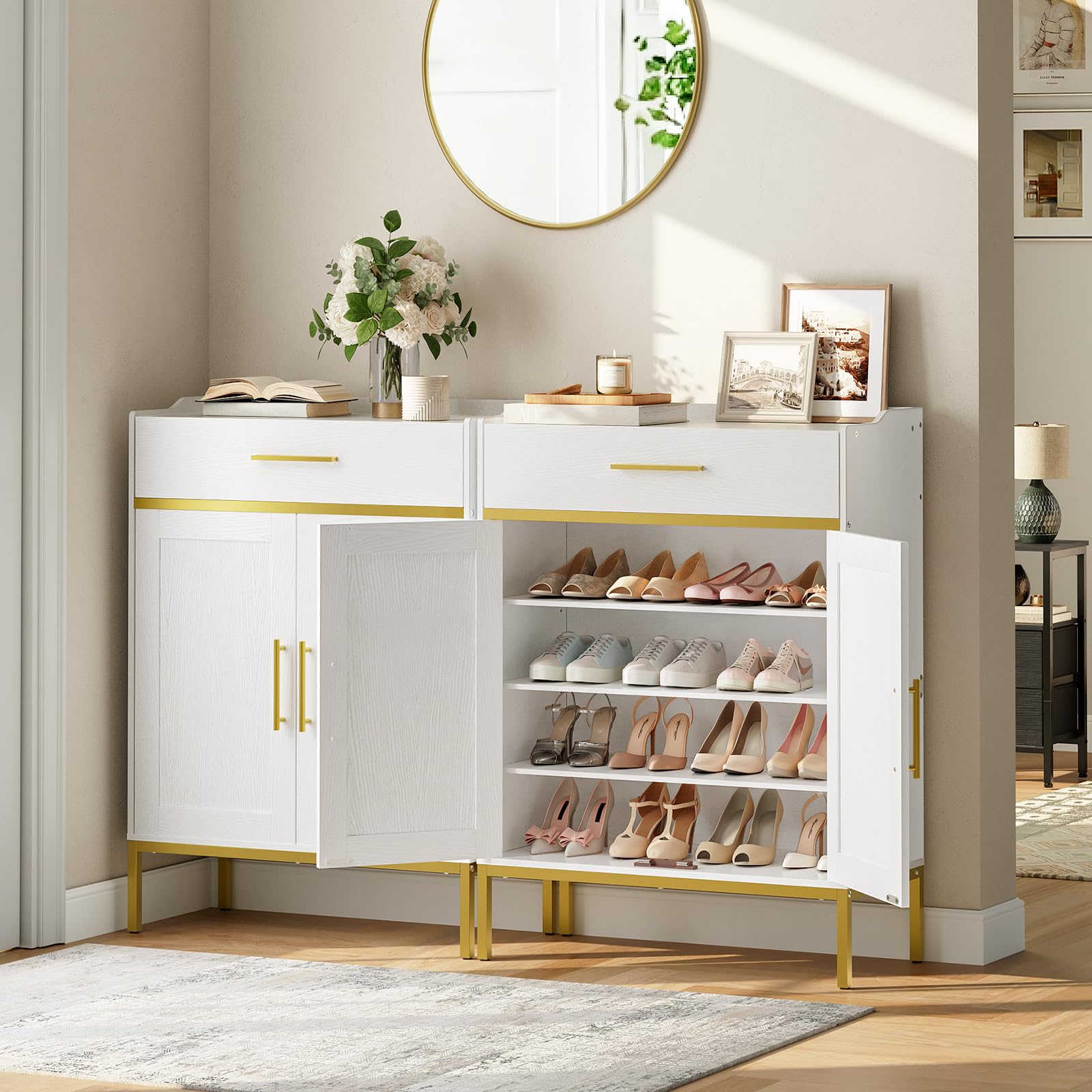 HOOBRO 5-Tier Wooden Shoe Storage Cabinet with Doors & Drawers, 36.6