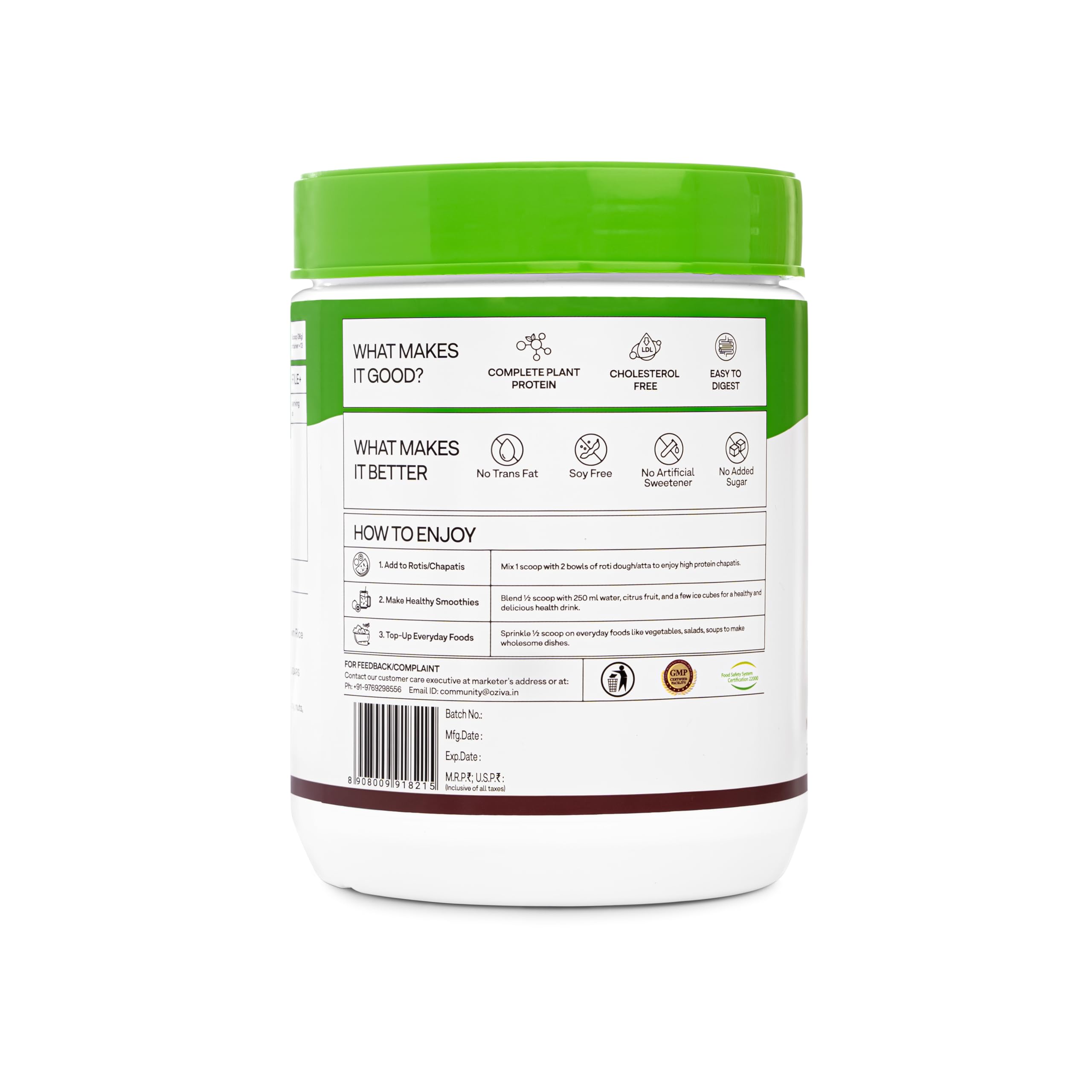 OZiva Organic Plant Protein Powder for Fitness & Muscle Recovery | 30g Pea Protein Isolate | Vegan, Sugar-Free, Clean Certified Protein Supplement | Unflavored 500g | Perfect for Post-Workout Shakes & Smoothies