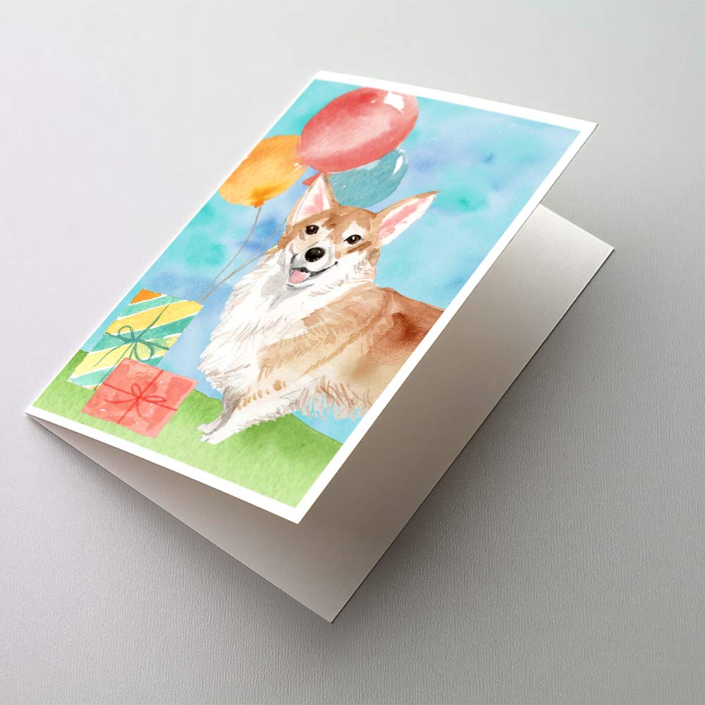 Happy Birthday Corgi Greeting Cards - Pack of 8 Blank A7 Note Cards (5x7 inches) with Envelopes | Whimsical Dog Birthday Cards for Parties, Invitations & Thank You Notes | Caroline's Treasures CK3248GCA7P