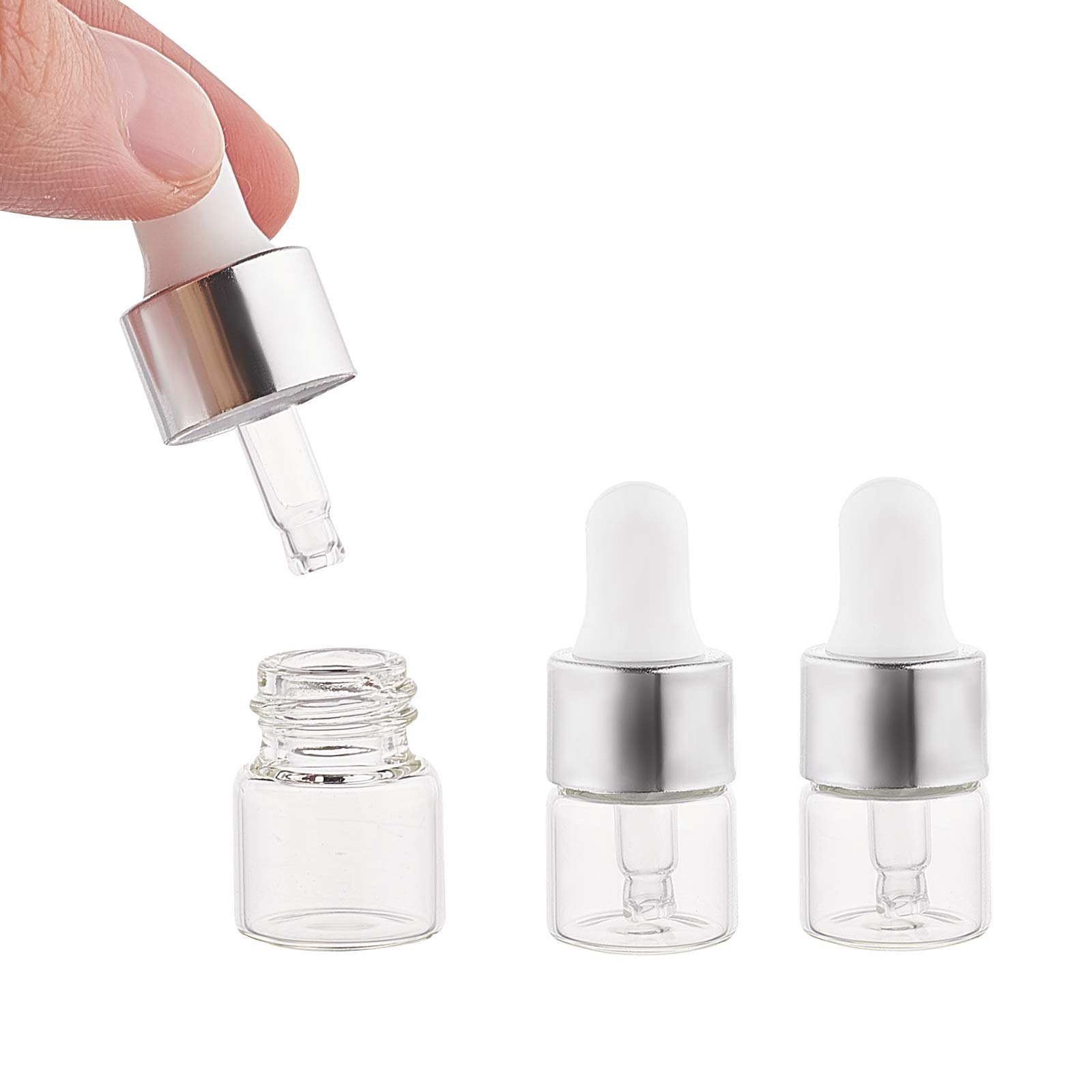 BENECREAT 30 Pack 1ml Glass Dropper Bottles with Silver Caps - for Essential Oils, Aromatherapy & Cosmetics