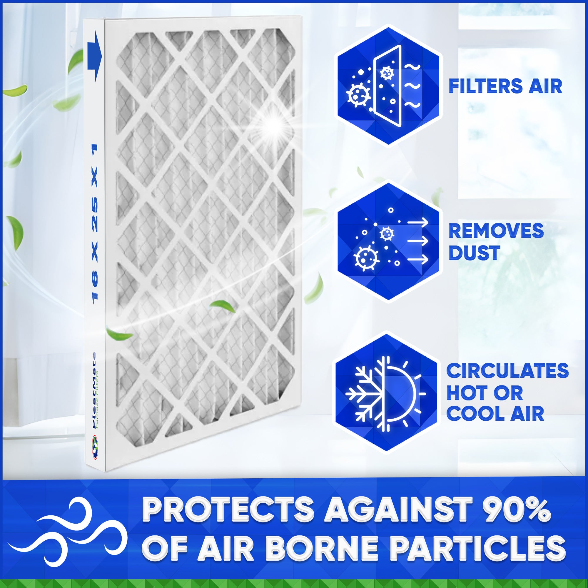 16x25x1 MERV 13 Pleated Furnace Air Filter - Case of 12 | High Efficiency HVAC Replacement Filters for Home, Office & Commercial Use