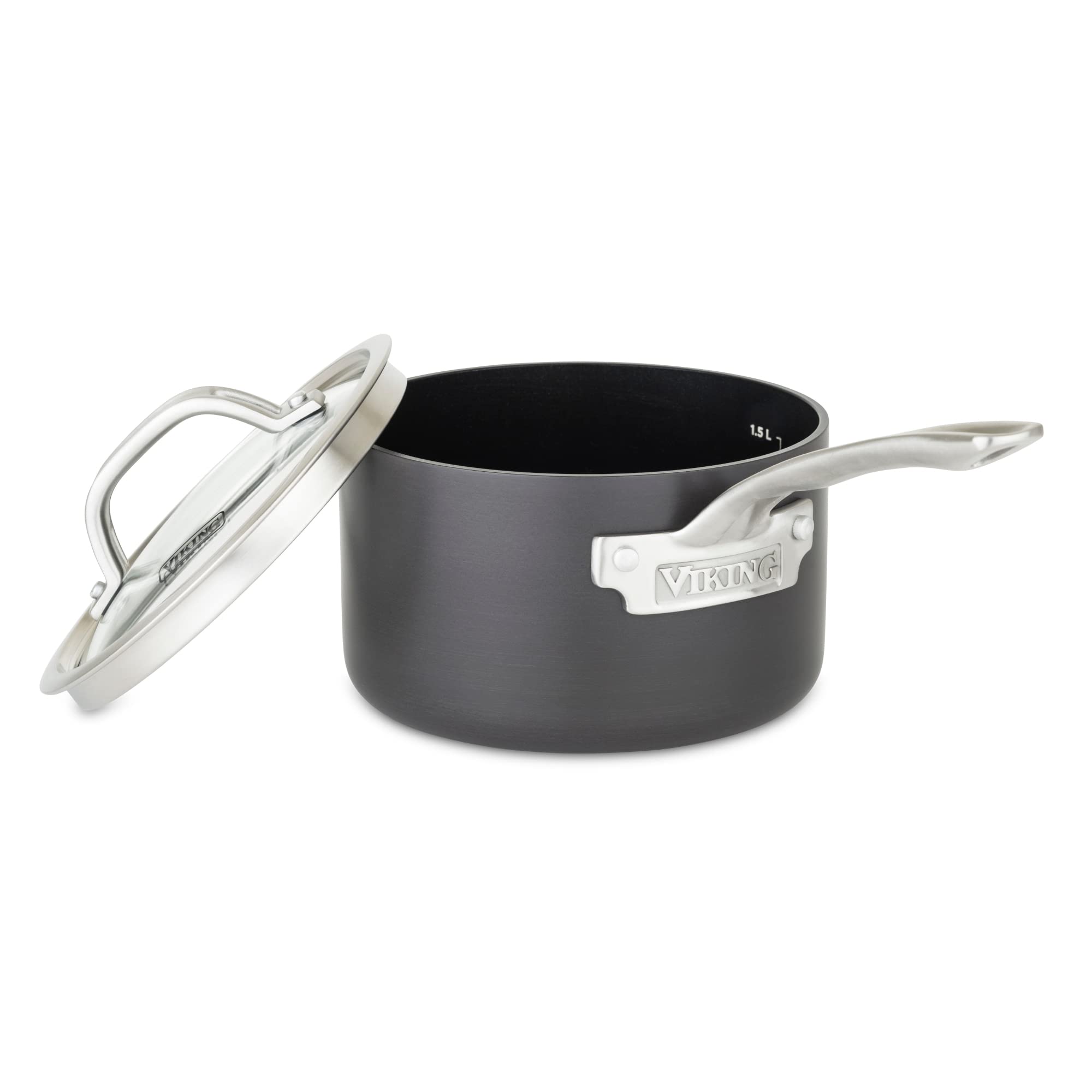 Viking 2 Quart Non Stick Sauce Pan with Glass Lid - Hard Anodized Nonstick Saucepan Cooking Pot - Dishwasher, Oven & Induction Safe - Gray - Perfect for Sauces, Soups and Everyday Cooking