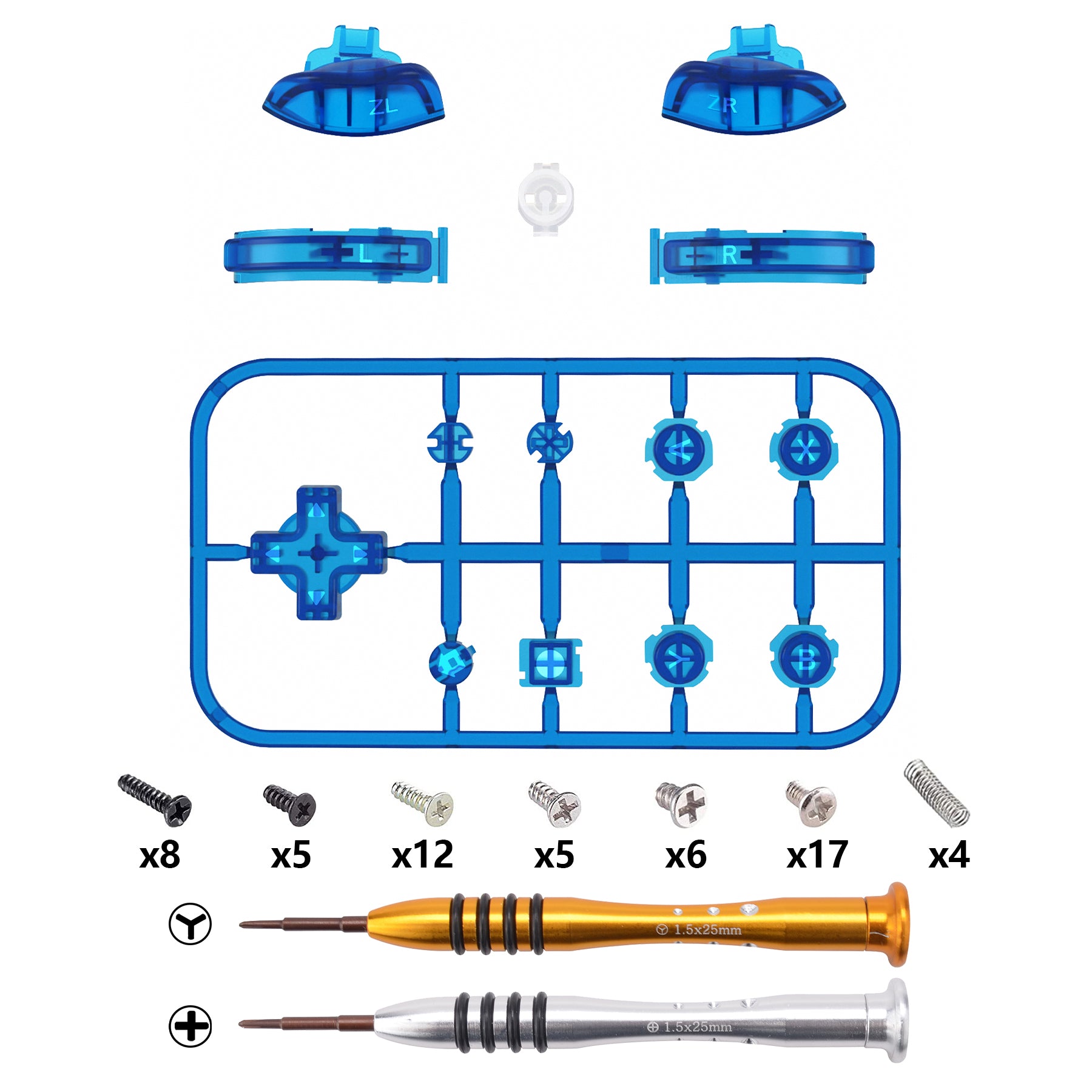eXtremeRate Clear Blue Replacement Buttons for Nintendo Switch Lite - Full Set ABXY, D-Pad, Home, Capture, Plus, Minus, L, R, ZL, ZR Triggers with Repair Tools | DIY Controller Repair Kit for Enhanced Gaming Experience