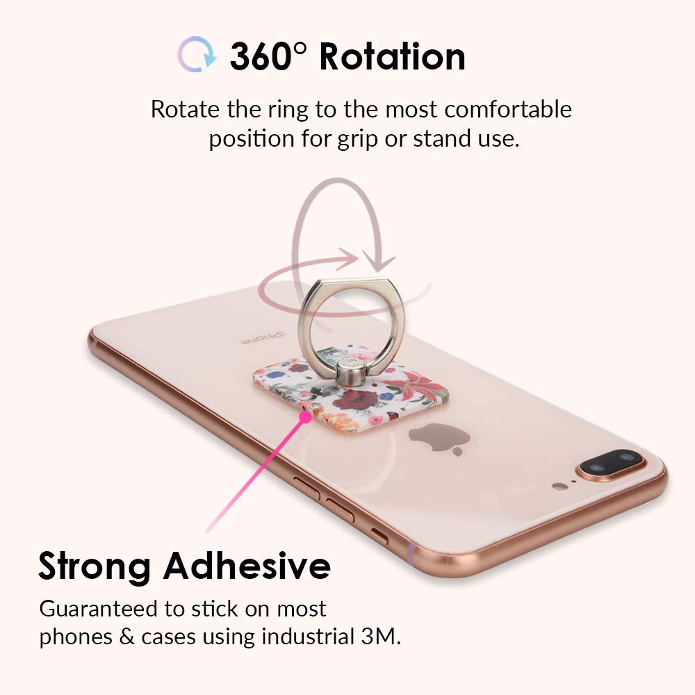 Velvet Caviar Phone Ring Holder - Grip & Stand for iPhone, Galaxy - Vintage Flowers for Secure Use
