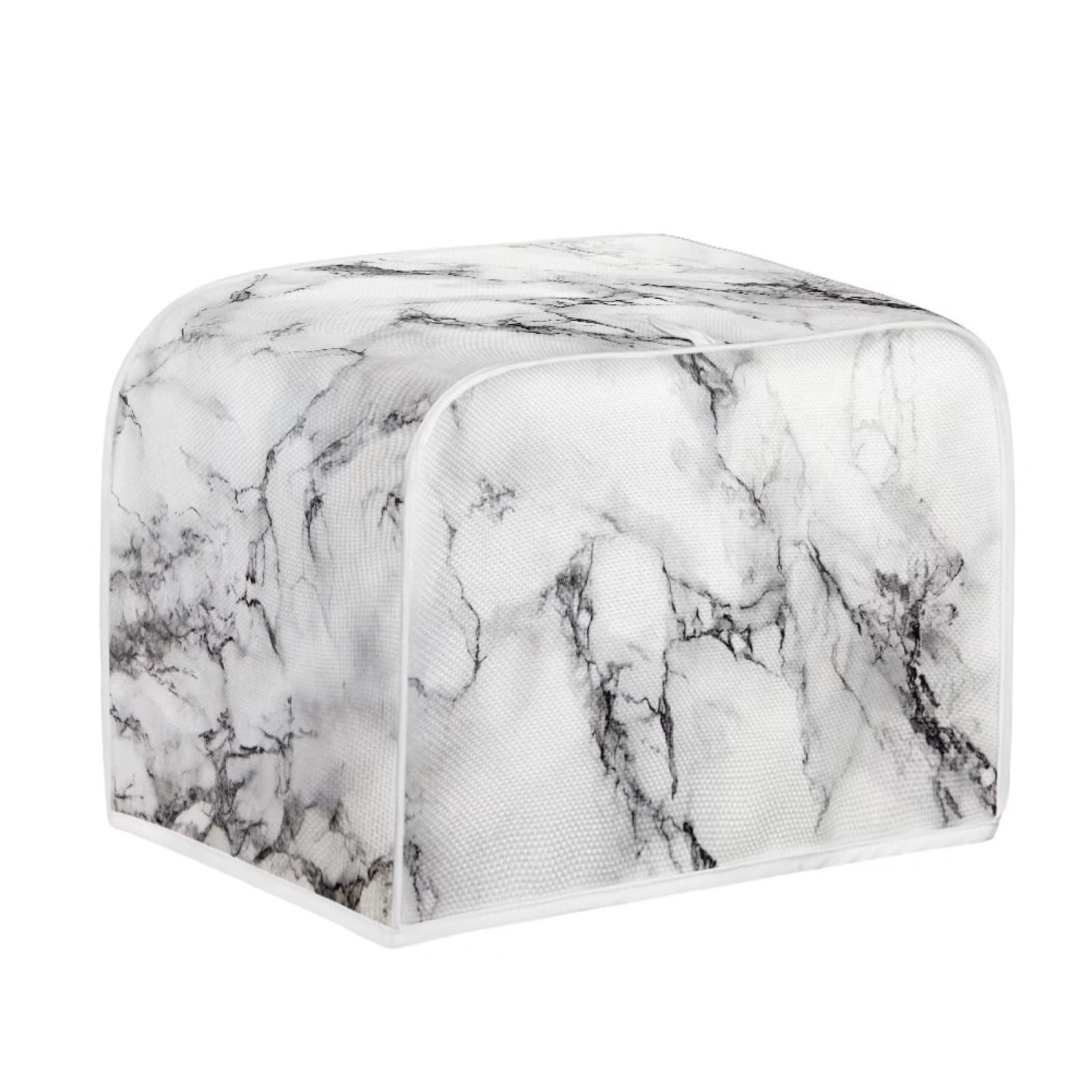 White Marble Print Toaster Cover - Dust & Grease Protection for 4-Slice Toasters - Kitchen Appliance Cover for Bread Makers - Perfect for Modern Kitchens & Breakfast Stations