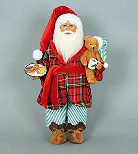 Christmas Decorations - Collectible Santa Figurine with Teddy Bear & Cookies - Holiday Home Decor for Mantel, Tabletop, and Gift Giving
