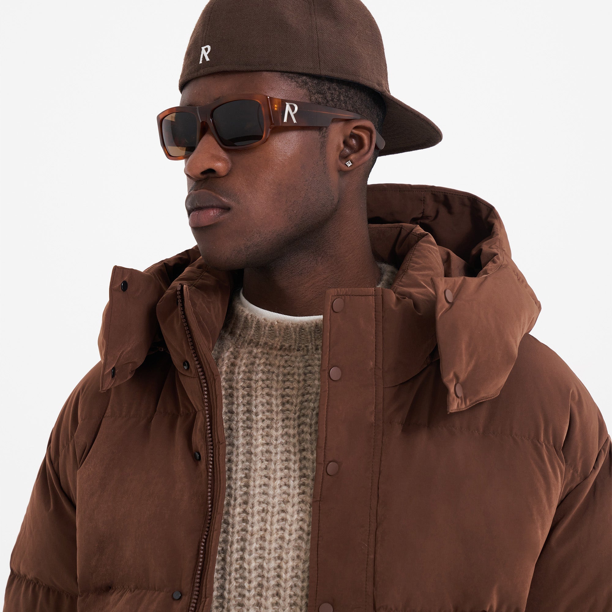 Initial Hooded Puffer Jacket - Women's Winter Coat in Mocha Brown | Warm Quilted Outerwear for Cold Weather & Outdoor Activities