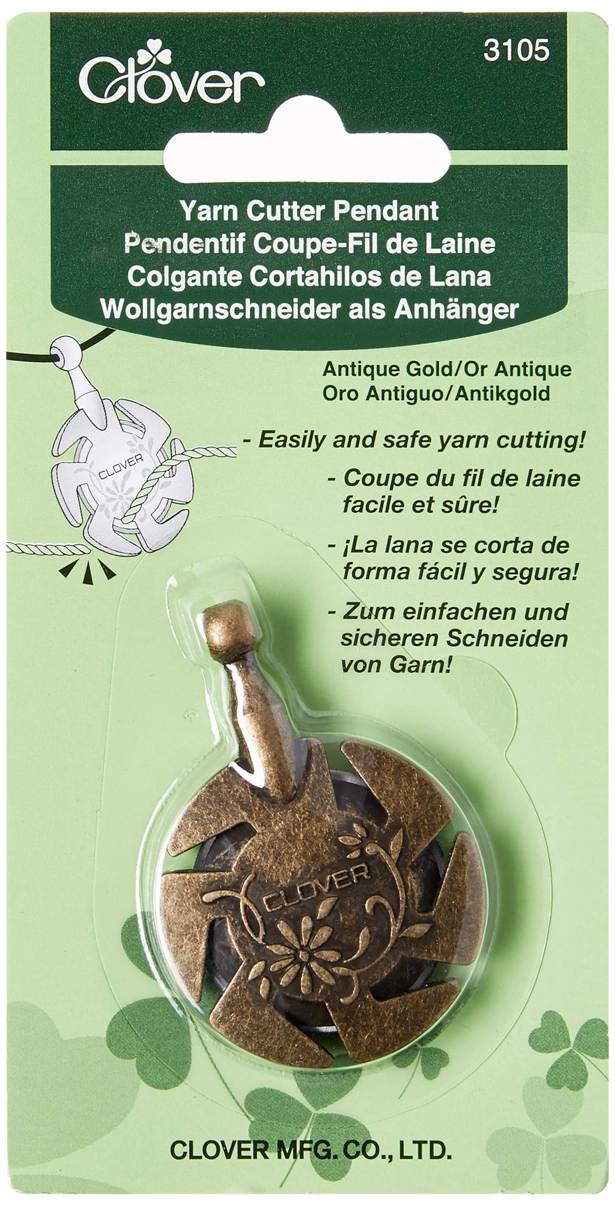 Clover 3105 Yarn Cutter Pendant Necklace - Antique Gold Scissors for Knitting & Crocheting - Perfect for Crafters, DIY Projects & Yarn Enthusiasts