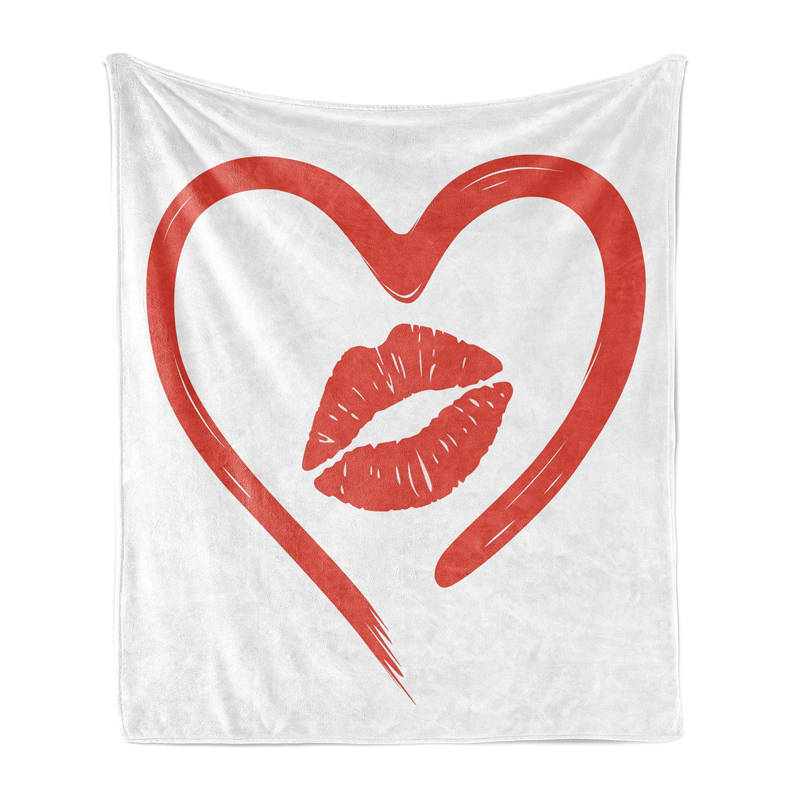 Ambesonne Romantic Kiss Throw Blanket - Soft Flannel Fleece with Lipstick Heart Design, 50