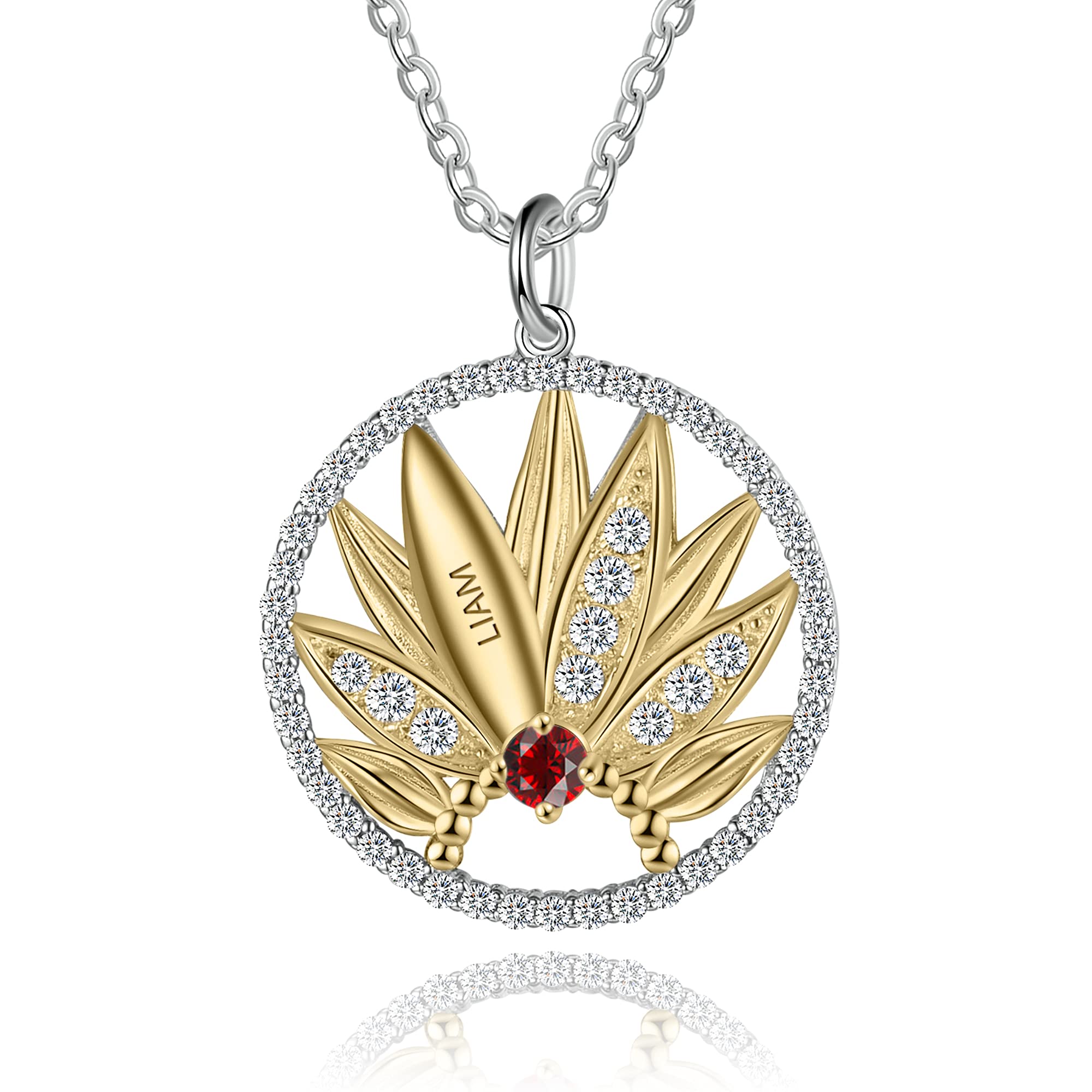 Personalized Birthstone Necklace - 18K Gold Plated Silver Pendant with Engraved Names - Mother's Jewelry Gift for Her, Mom, Grandma & Sister - Perfect for Birthdays, Anniversaries & Mother's Day