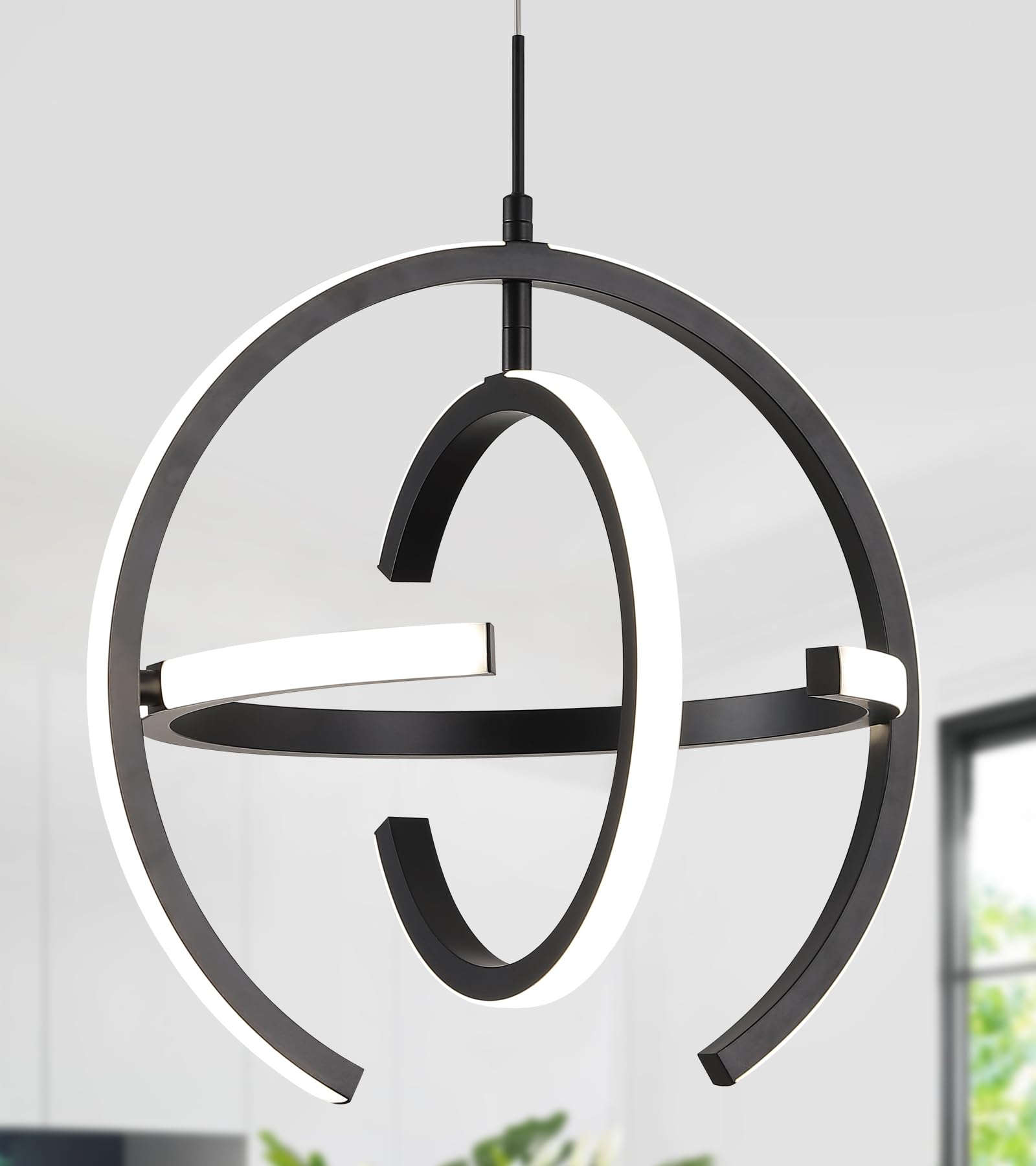 Q&S Modern LED Chandelier - Black Round Globe Hanging Pendant Light Fixture for Entryway, Kitchen Island, Dining Room, Living Room & Stairway - Perfect for Home Decor, Restaurant Lighting & Commercial Spaces