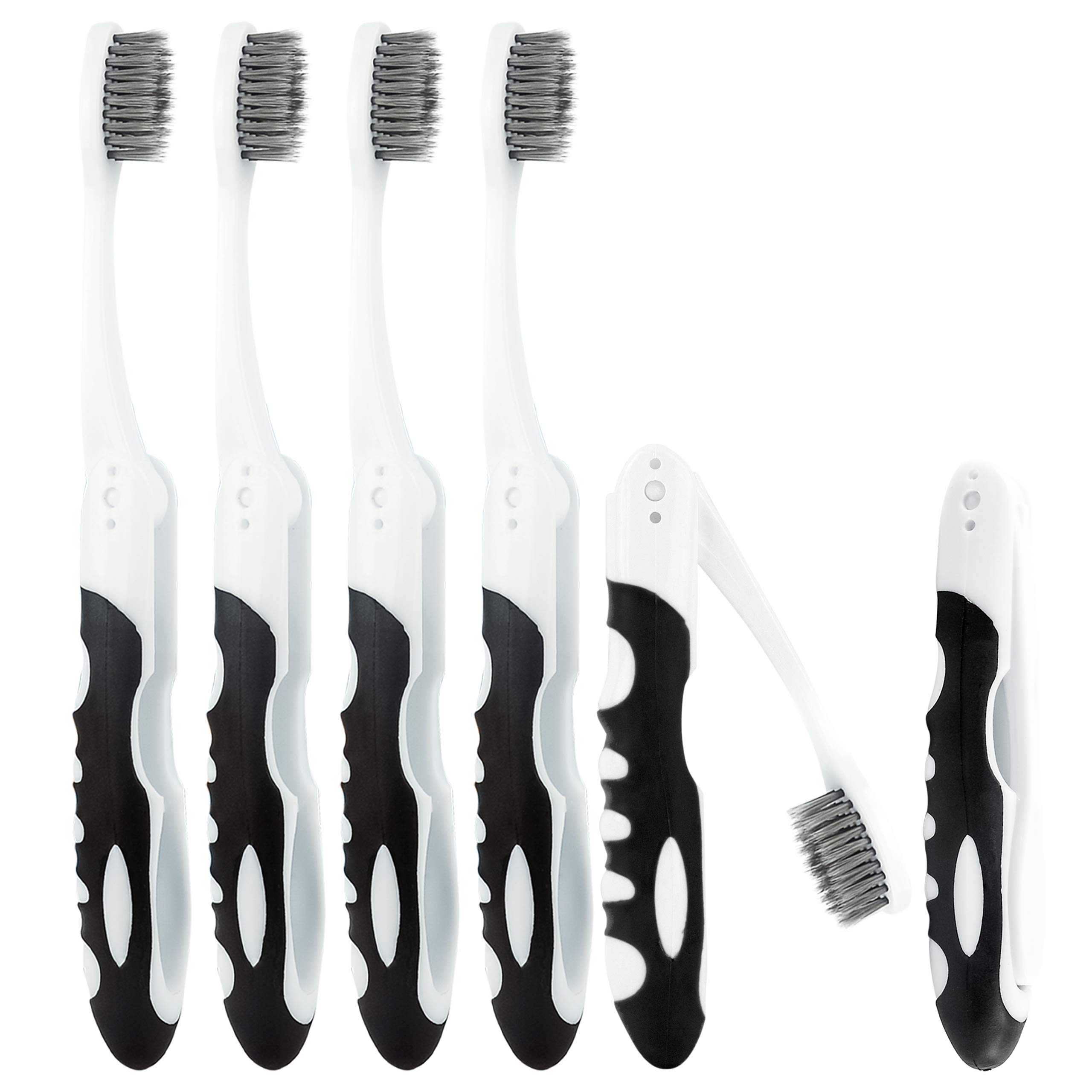 Lingito Travel Toothbrush 6-Pack - Foldable Toothbrush with Built-in Cover, Soft Charcoal Bristles | Compact & Portable for Hiking, Camping, Business Trips | Perfect for Travel, Gym, Office & Emergency Kits