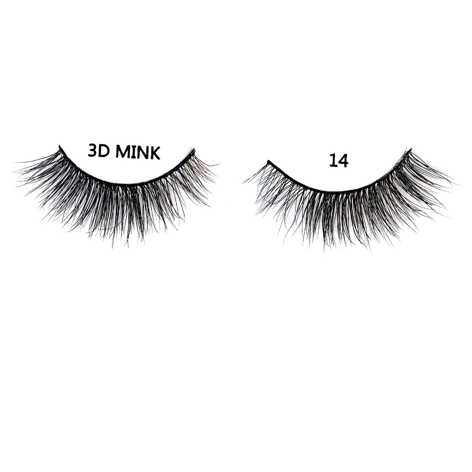 MIZ LASH 3D Mink Eyelashes - Reusable Natural Handmade False Lashes #14 | Dramatic Fluffy Faux Eyelash Extensions (1 Pair) for Everyday Glam & Special Occasions