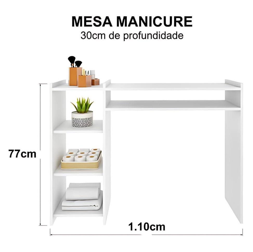 White MDF Complete Nail Gel Manicure Table - Portable & Durable for Home Salon, Nail Art Studio & Professional Use