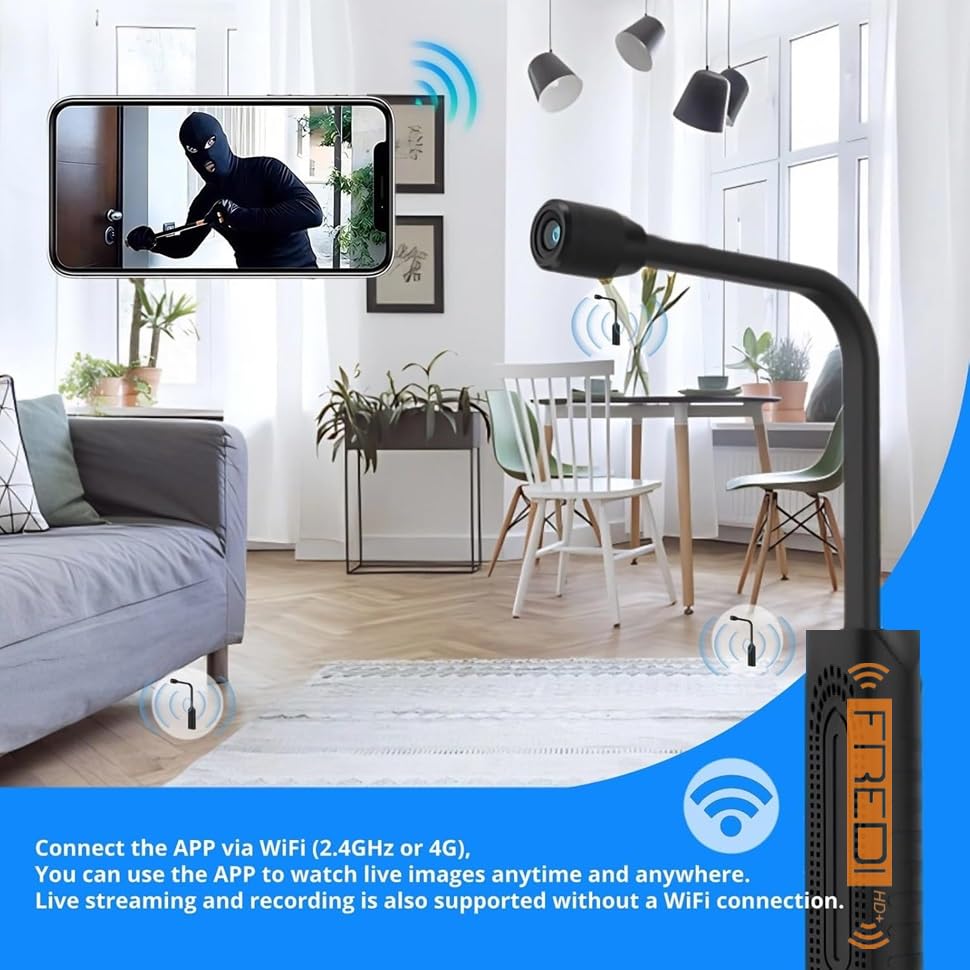 FREDI HD PLUS 1080p Wi-Fi Hidden Camera - Wireless Indoor Security Camera with Motion Detection, Night Vision & 24/7 Recording - Monitor Home, Office, Baby & Pets via V380 Pro App on Phone