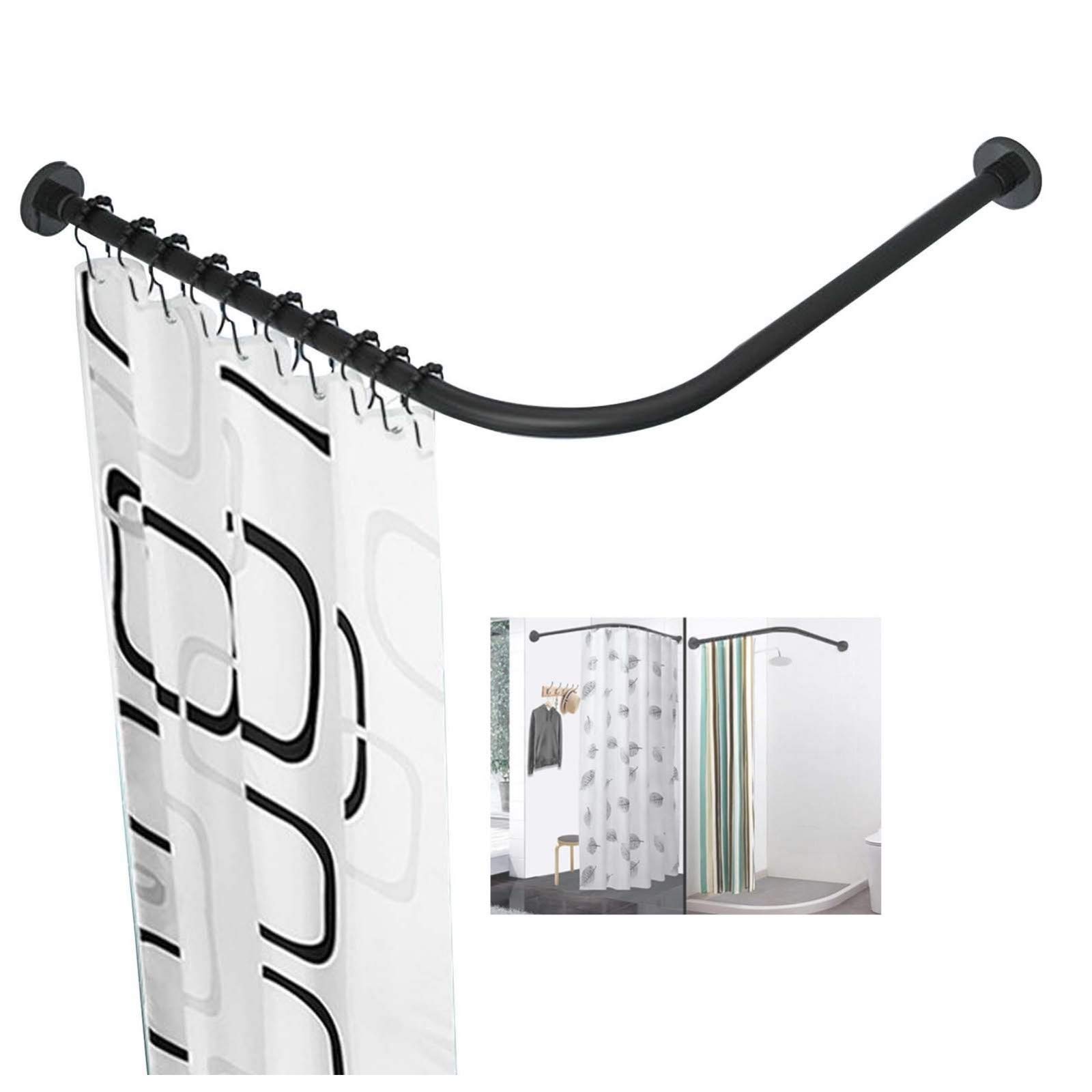 Adjustable Curved Shower Rod - No Drill L-Shaped Stainless Steel Tension Pole (90-130cm) for Bathroom & Fitting Room - Perfect for Small Spaces & Rental Homes