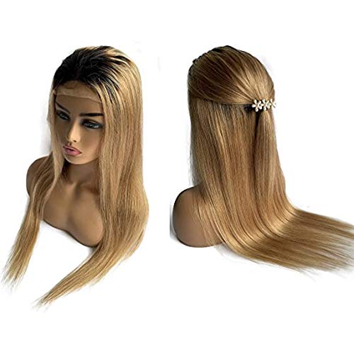 4x4 Closure Human Hair Wigs 20 Inch Glueless Lace Front Straight Wig - Strawberry Blonde with Dark Roots #1B27 Ombre - Pre Plucked 150% Density 2-Tone Colored Hair for Women | Natural Look for Daily Wear, Parties & Special Occasions