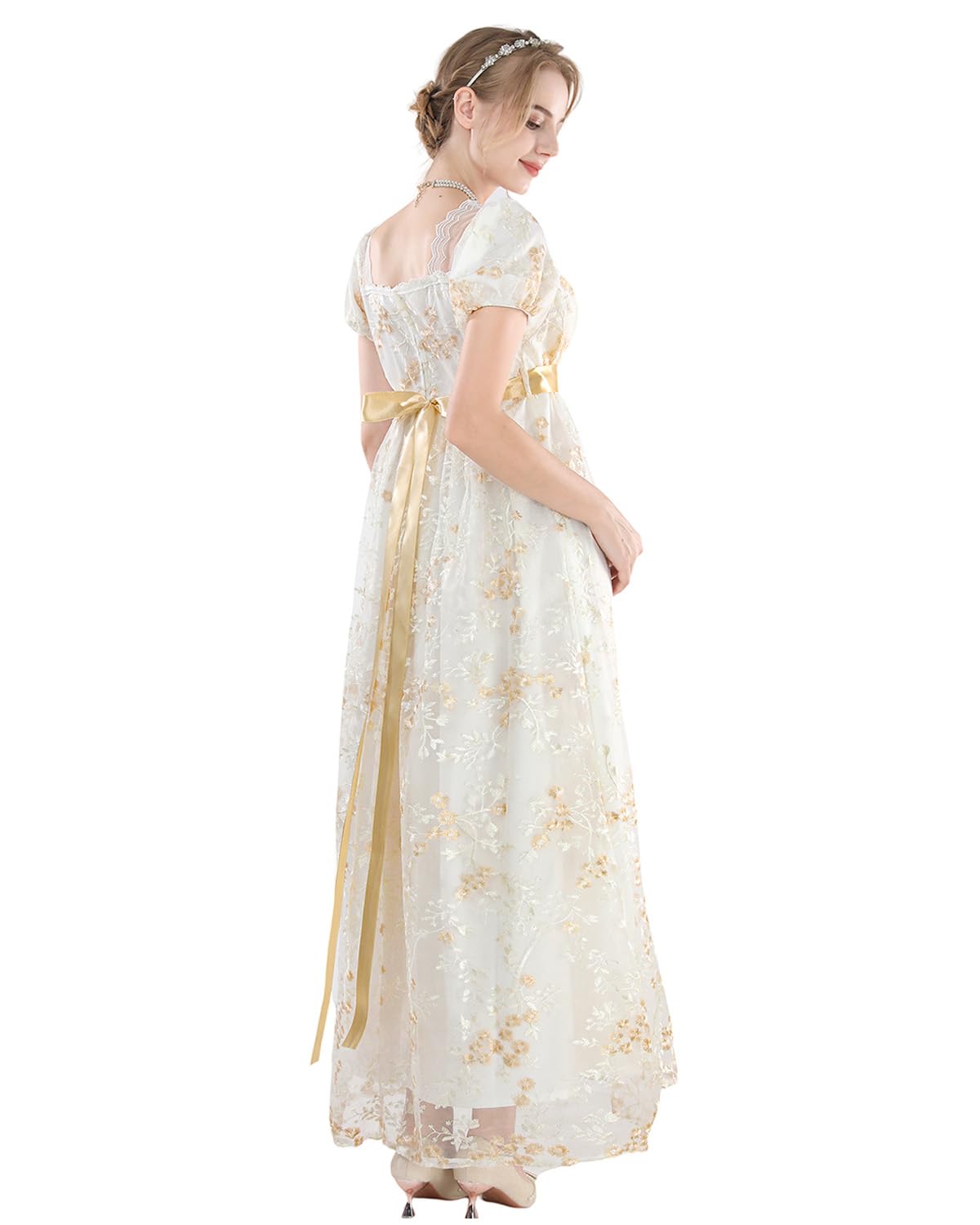 Regency Dress for Women - Elegant Empire Waist Victorian Gown with Embroidery | Tea Party, Cosplay & Historical Reenactment Costume