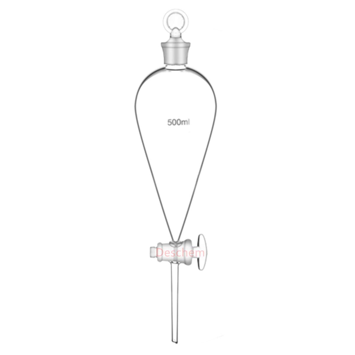 24/29 Glass Separatory Funnel with Straight Drop Tip, Pear Shape & Glass Stopcock - Lab Equipment for Liquid Extraction, Essential for Chemistry Experiments & Essential Oil Separation