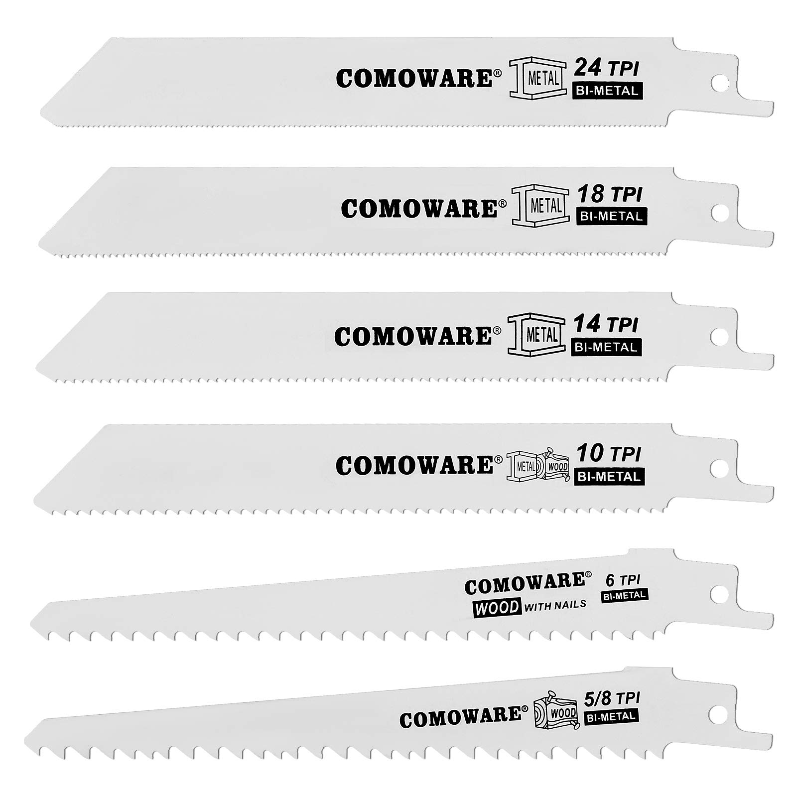 COMOWARE 6Pcs Reciprocating Saw Blades for Metal & Wood Cutting - DIY & Pruning