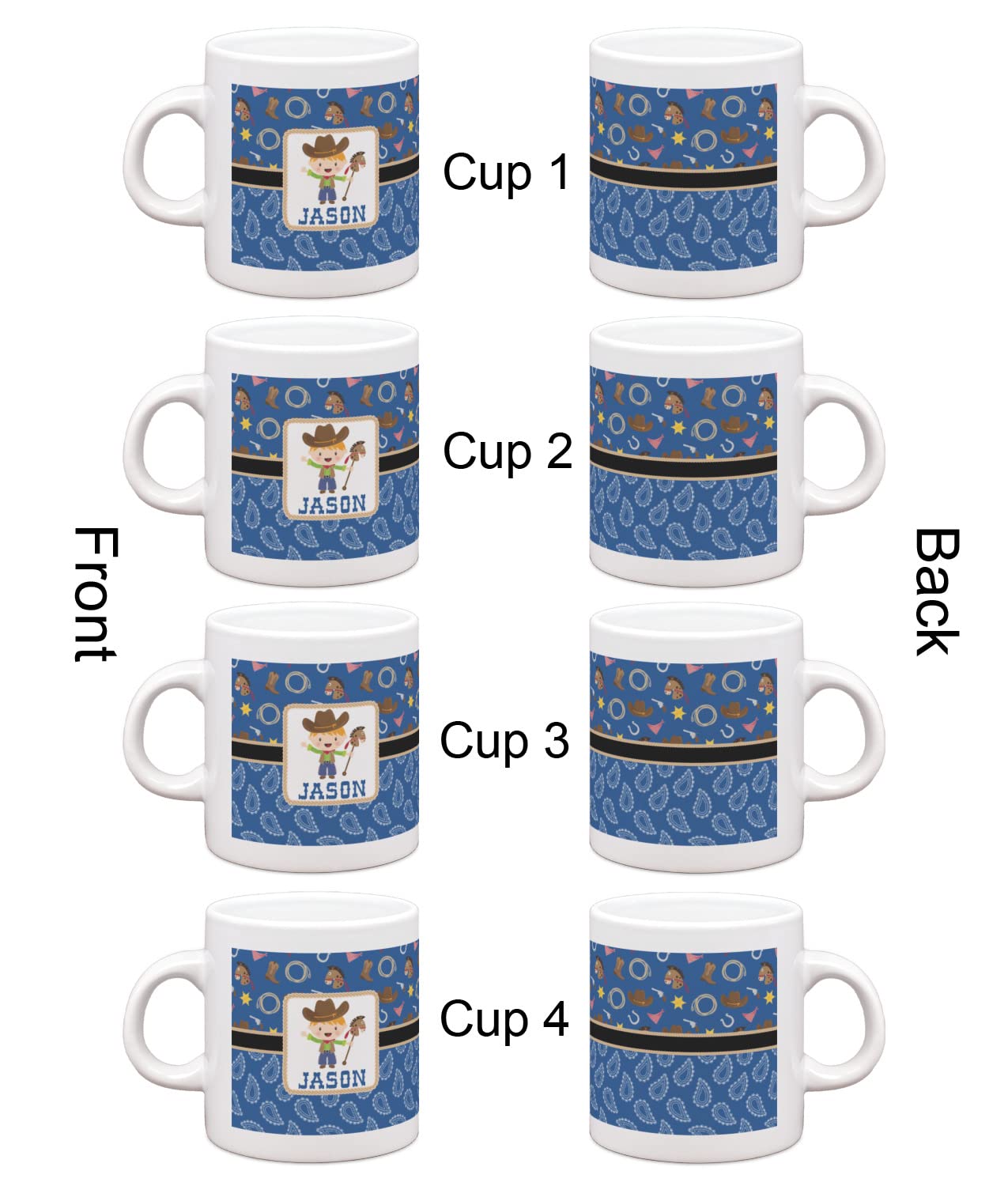Personalized Blue Western Single Shot Espresso Cups - Set of 4 Handcrafted Ceramic Coffee Mugs for Home, Cafe & Gifts | Perfect for Espresso, Cappuccino & Latte Lovers