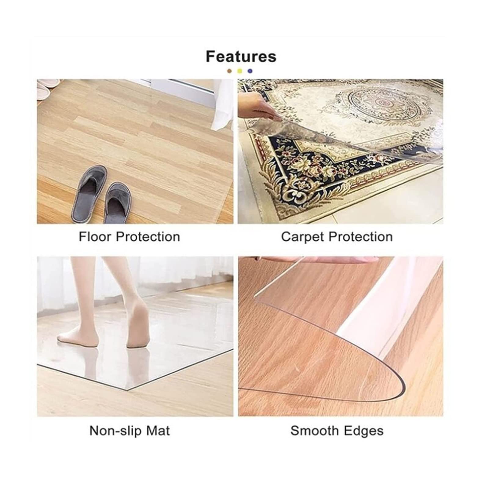 Clear PVC Chair Mat for Hardwood Floors - 1.5mm Thick Protective Desk & Dining Room Floor Mat - Cuttable Plastic Runner Rug for Kitchen, Office, Cycling Bike & Table Chairs (60/80/90/100/120cm Wide, 100-600cm Length) - Perfect for Home Office, Dining Areas & Floor Protection