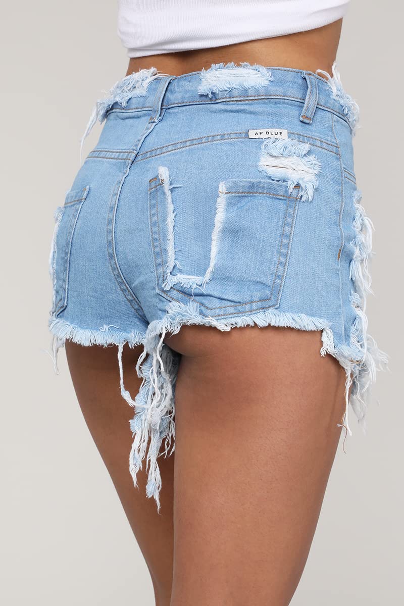 Aphrodite Women's High Waisted Distressed Denim Shorts - Ripped Destroyed Hand Sanded Casual Summer Jeans for Streetwear & Beach Outfits