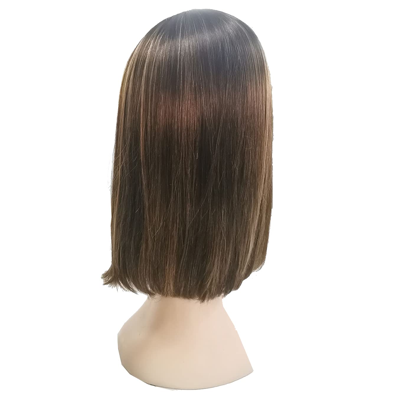 XMH 14 Inch Human Hair Headband Wig - Straight Glueless Head Scarf Wig in #4/27 Brown with Honey Blonde Streaks | No Lace Front | Perfect for Daily Wear, Cosplay & Protective Hairstyles