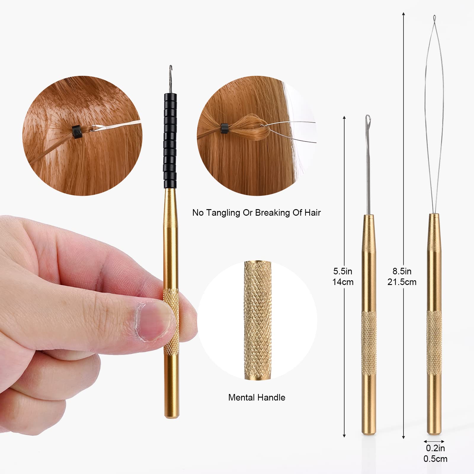 **EHDIS Professional Hair Extension Beading Tool Kit - Stainless Steel Micro Link Bead Closer & Remover Pliers Set with Hair Pulling Hook & Micro Ring Loop Tool (Gold) - Perfect for Salon Styling & DIY Hair Extensions**