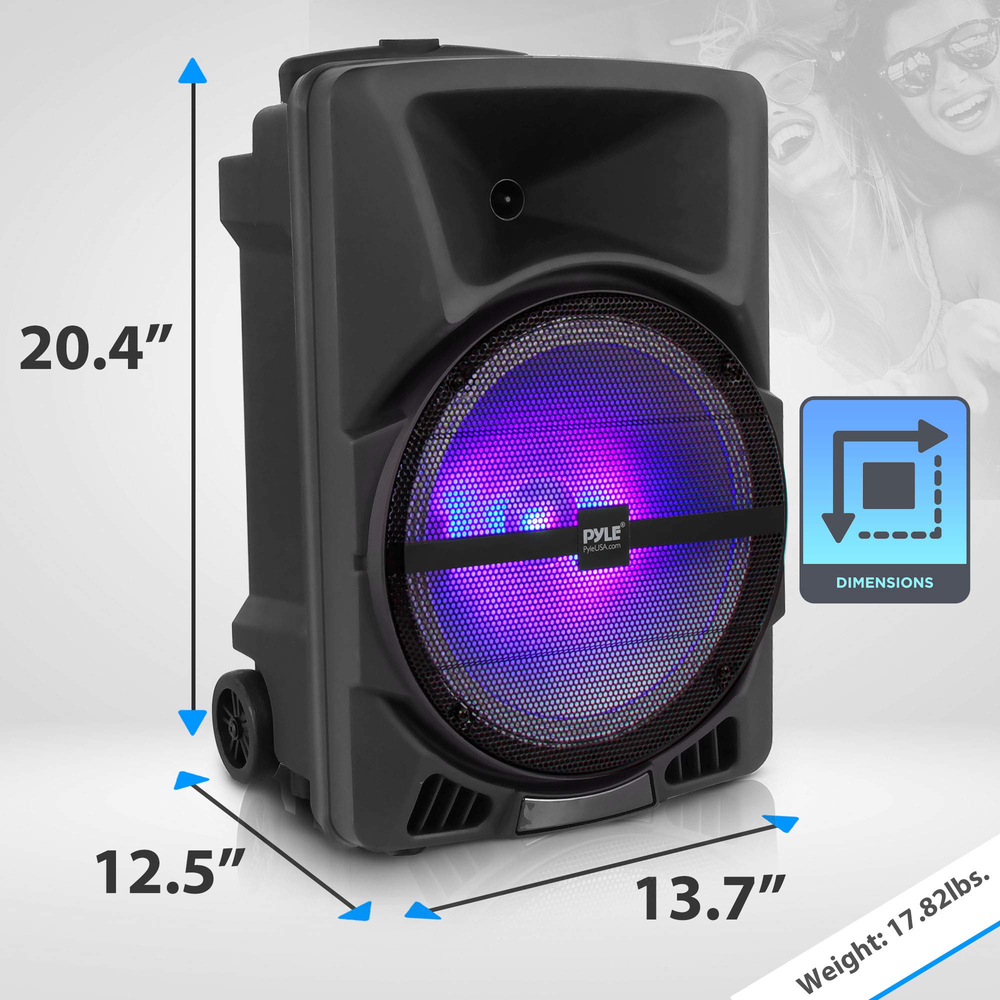 Pyle Wireless Portable PA Speaker System - 800W Bluetooth DJ Speaker with MP3/AUX Input, Party Lights & FM Radio for Indoor/Outdoor Events, Parties, DJ Performances - Black (PHPHP1244B)