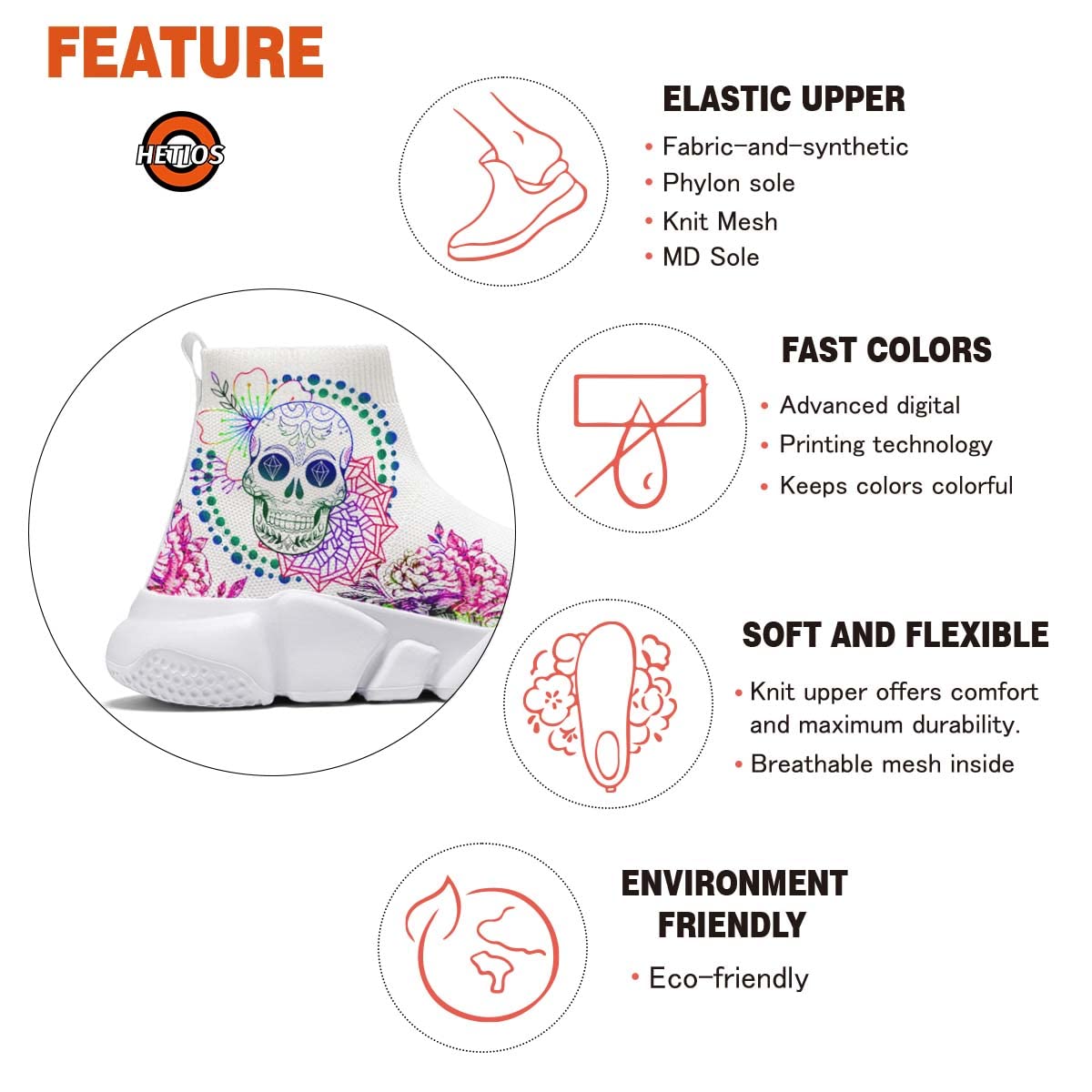 Hetios Women's Fashion Tennis Sneakers - White Graffiti Painted Casual Walking Shoes with Socks | Comfortable Athletic Shoes for Gym, Running, Workout & Daily Wear