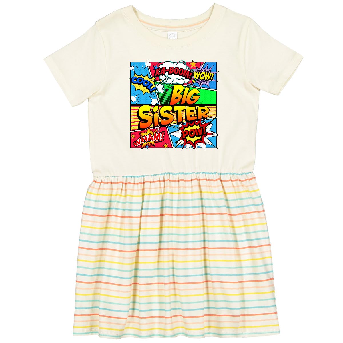 Inktastic Big Sister Comic Book Toddler Dress - Cute Cartoon Print Baby Girl Outfit for Siblings & Family Photos | Perfect for Birthdays, Holidays & Special Occasions