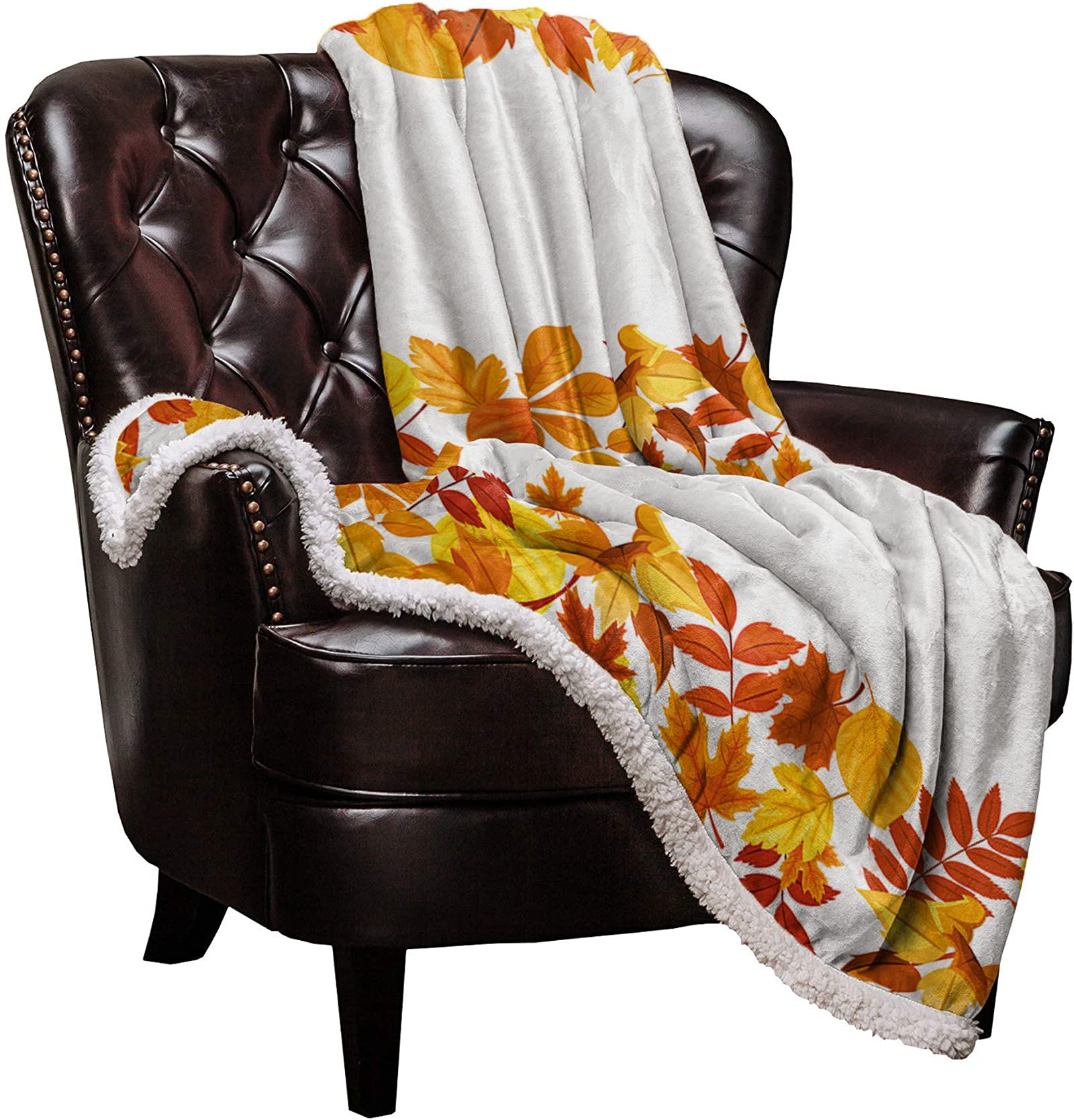 Soft Cozy Luxury Sherpa Fleece Blanket 50x60 Inches - Reversible Fuzzy Thick Warm Fluffy Plush Microfiber Throw for Couch, Bed, Sofa | Thanksgiving Fall Decor with Maple Leaves Design | Perfect for Home, Office, Gift & Winter Snuggling