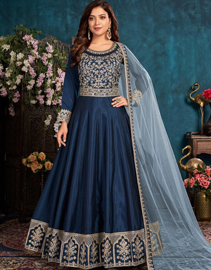 Elegant Blue Anarkali Style Suits - Premium Art Silk Fabric for Women | Perfect for Weddings, Parties & Festive Occasions