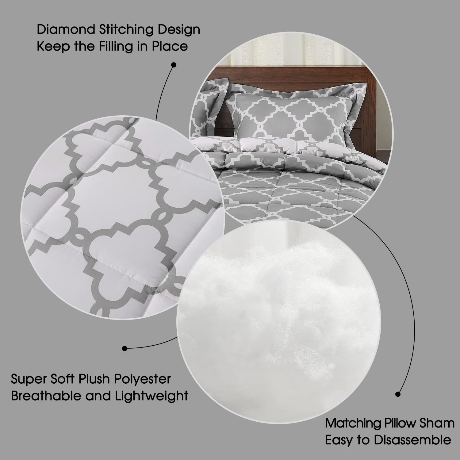 Basic Beyond Twin Comforter Set - Reversible All-Season Grey Comforter with Pillow Sham (66