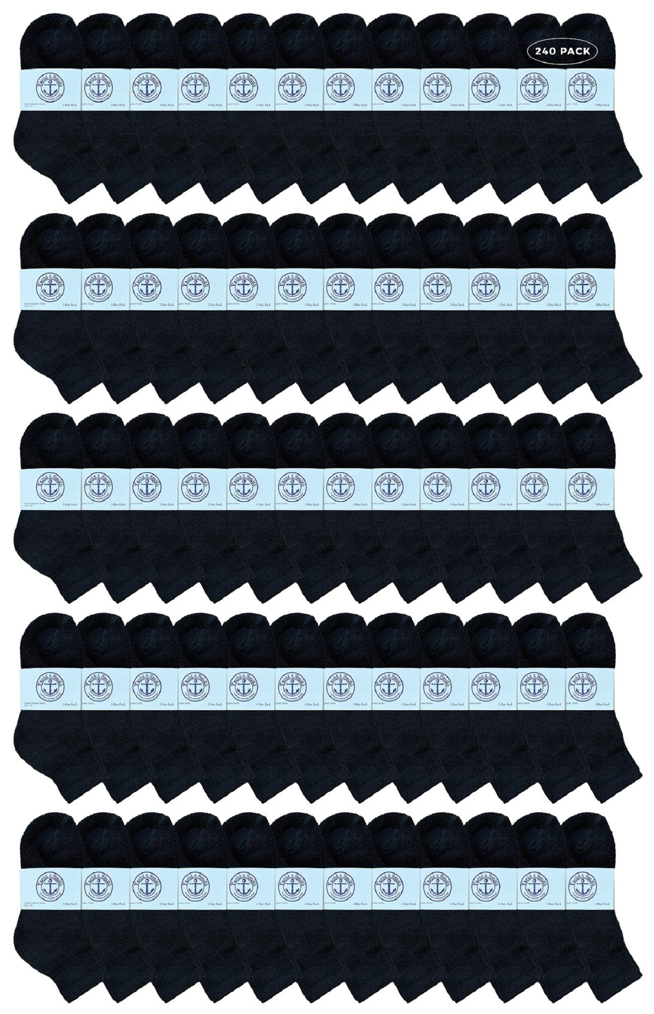 240 Pairs Yacht & Smith Kids Mid Ankle Socks - Bulk Cotton Athletic Socks for Boys & Girls (Size 6-8) - Perfect for School, Sports & Daily Wear