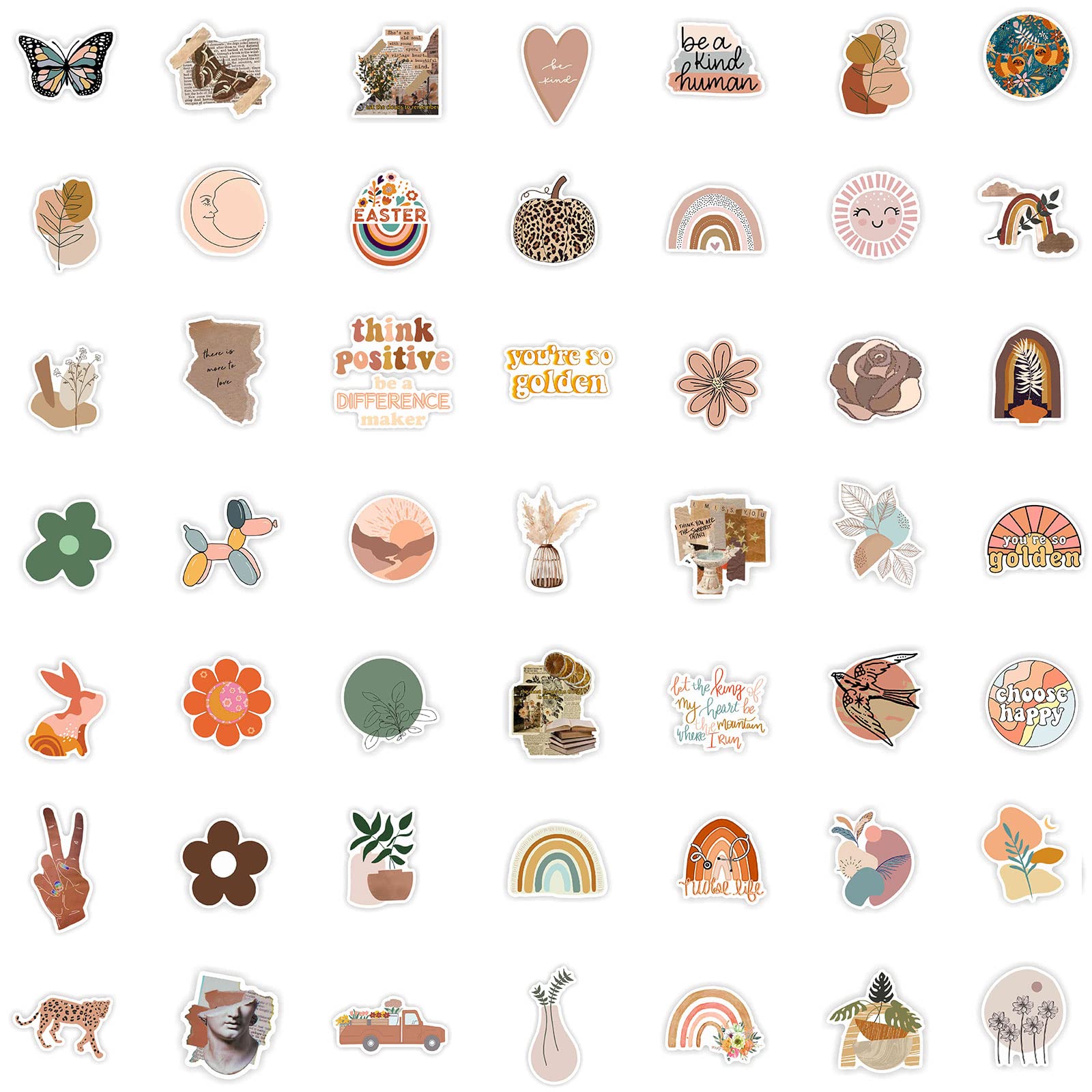 100 Pcs Aesthetic Boho Stickers - Waterproof Vinyl Decals for Water Bottles, Laptops, Phones, Journals | Scrapbooking Supplies for Teens, Girls & Adults | Perfect for DIY Crafts, Bullet Journals & Gift Decorations