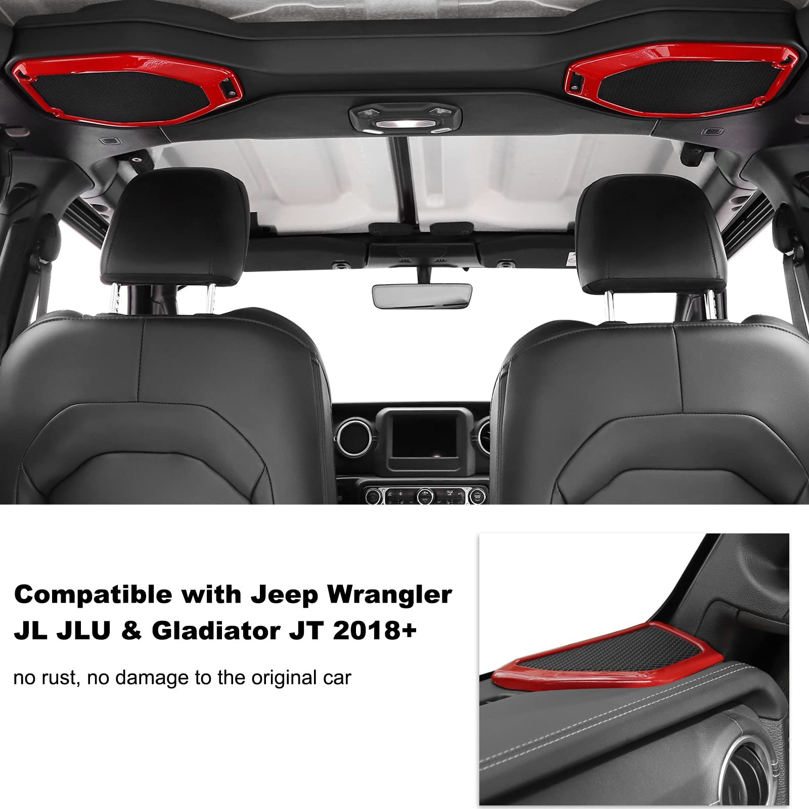 Jeep Wrangler JL JLU & Gladiator JT 2018-2022 Red Pillar Speaker Trim Cover & Roof Speaker Audio Trim Ring Kit - Interior Accessories Upgrade for Enhanced Car Audio & Stylish Decoration - Perfect for Off-Road Adventures & Daily Commuting