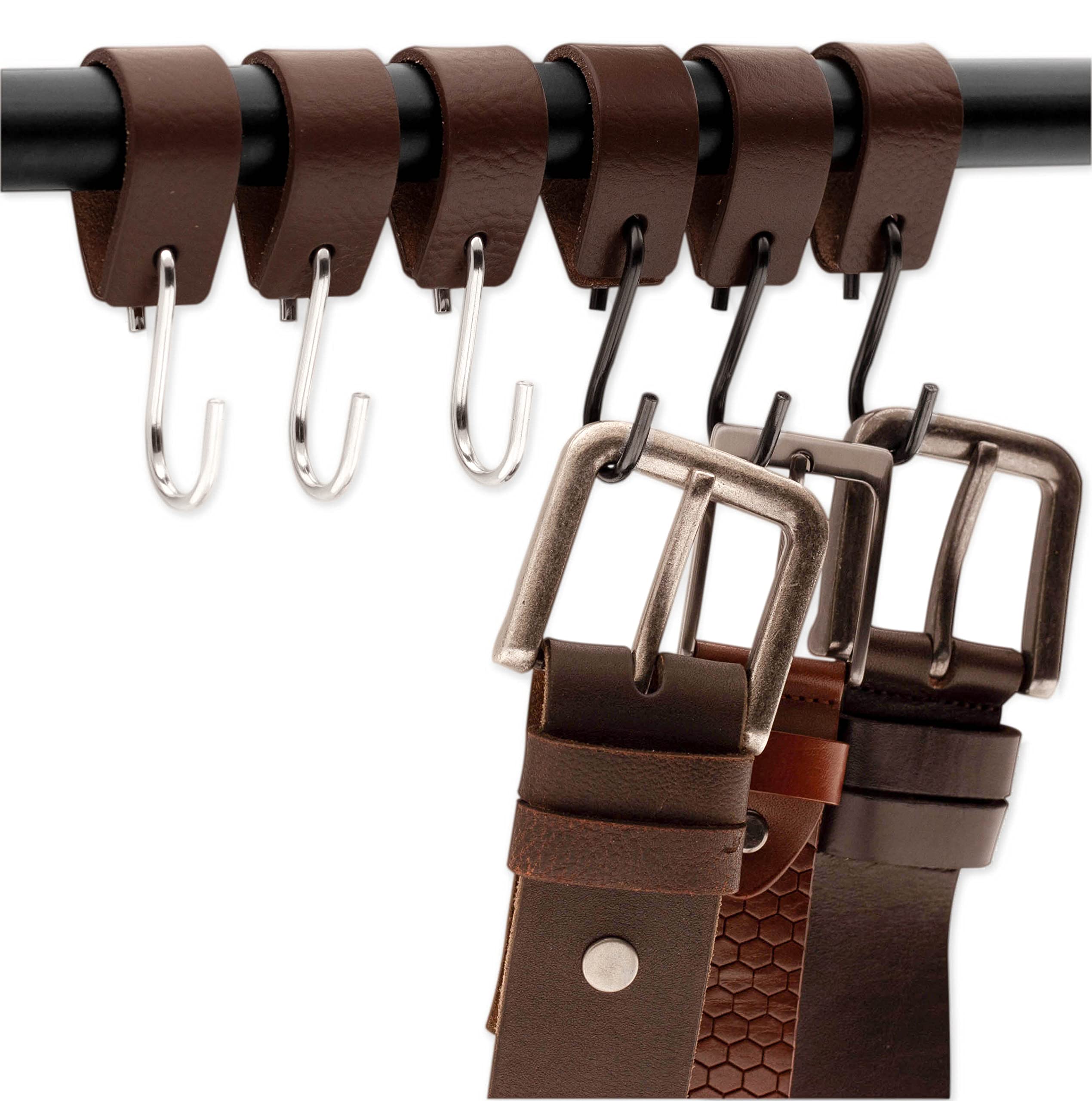 Brute Strength - Heavy Duty Leather S-Hooks for Hanging Coats, Bags & Kitchen Utensils - 2 Pack Brown Leather Hooks - Rustic Home & Office Decor - Perfect for Closet, Entryway & Pantry Organization