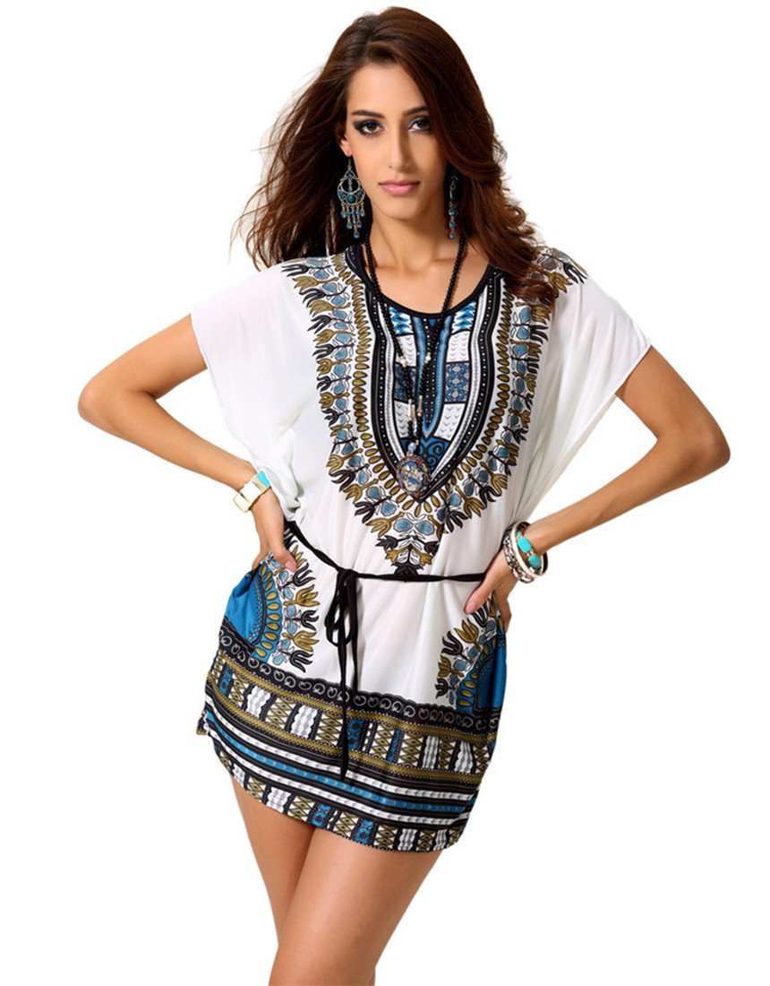 Kafeimali Women's Summer Tunic Top - Casual Loose Fit Blouse & Beach Dress in White & Blue | Perfect for Vacation, Outing, and Daily Wear