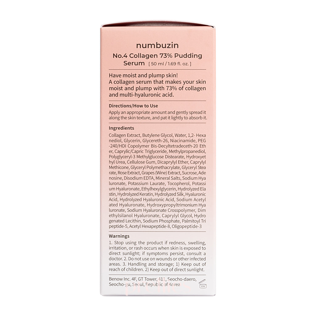 Numbuzin No.4 Collagen 73% Pudding Serum 50ml - Hydrating Anti-Aging Face Serum for Glowing Skin | Perfect for Night Routine & Daily Skincare